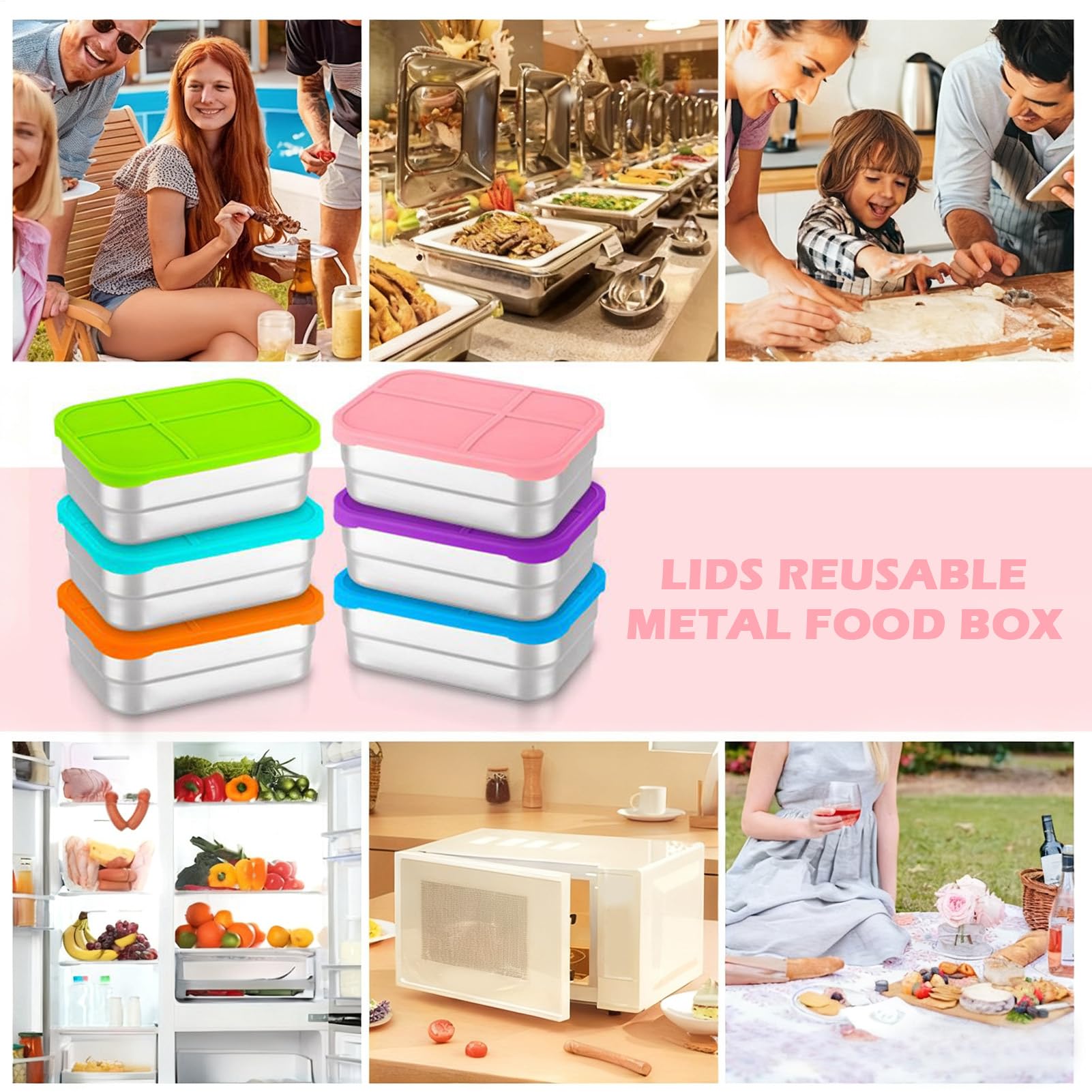 Contenitori Per Alimenti In Acciaio Contenitore Multiuso Per Spuntini, | Portavivande Portatile Per Scuola Pranzo Picnic Asilo Spuntini Sport Ufficio Viaggi Campeggio