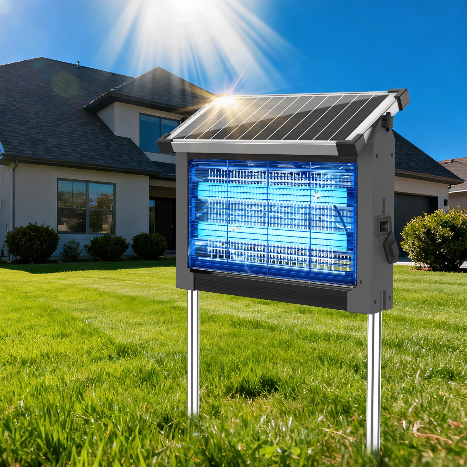 OnBeam Solar Bug Zapper Outdoor, 4500V Mosquito Zapper Fly Trap for Patio