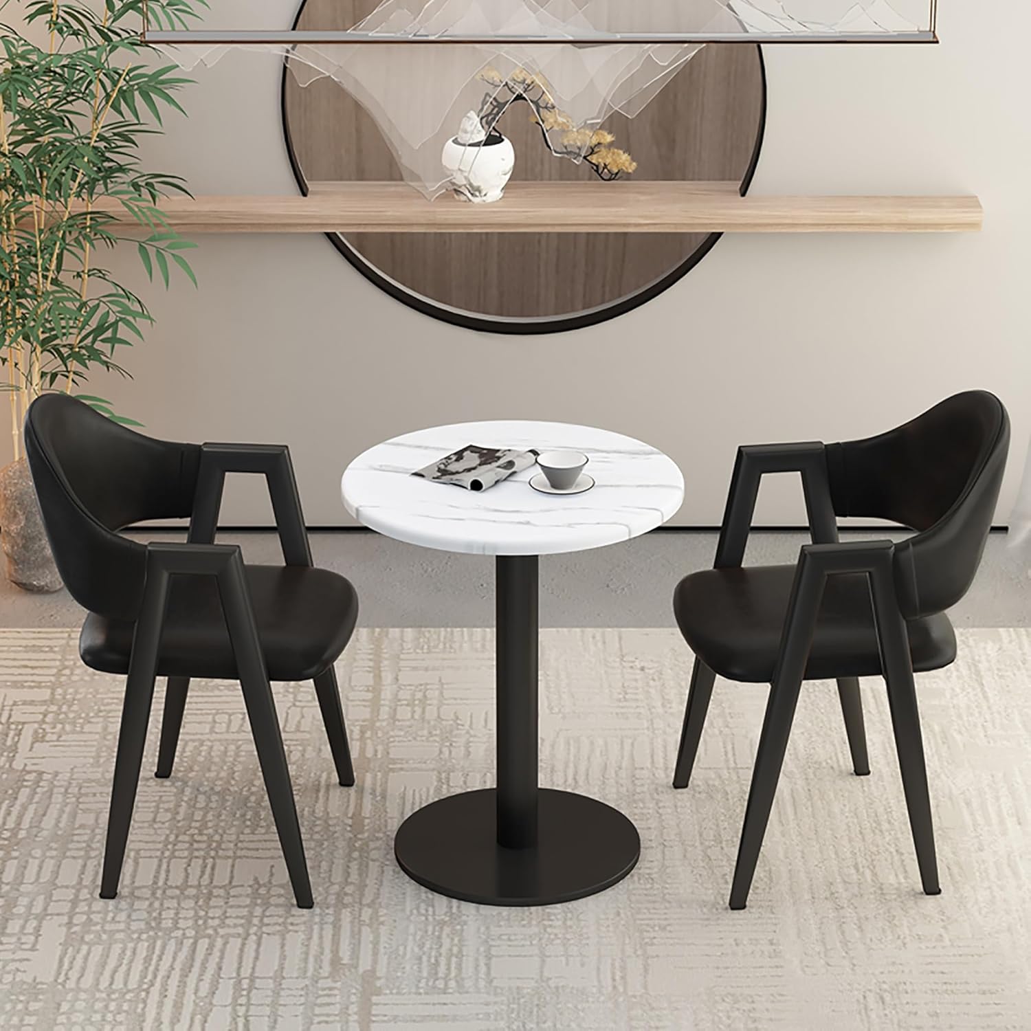 Modern Office Reception Room Club Table with 3 Piece Dining Set and 2 Upholstered PU Chairs Negotiation Table and Chair Set Round Dining Table Set for Small Conference Rooms Coffee Kitchen D