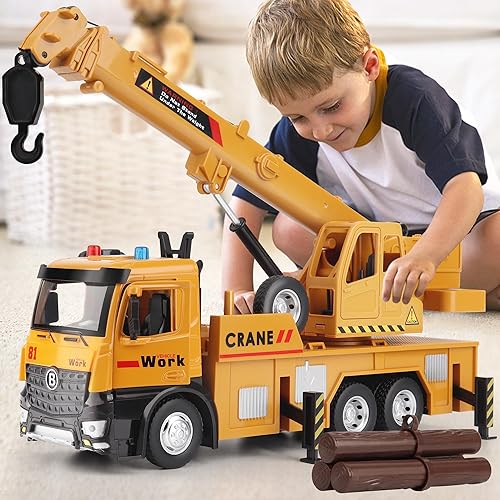 Dwi Dowellin Camión grúa de juguete para niños de 3 a 5 años, con cabina de metal, autos de juguete para niños con luces y sonidos, camión de