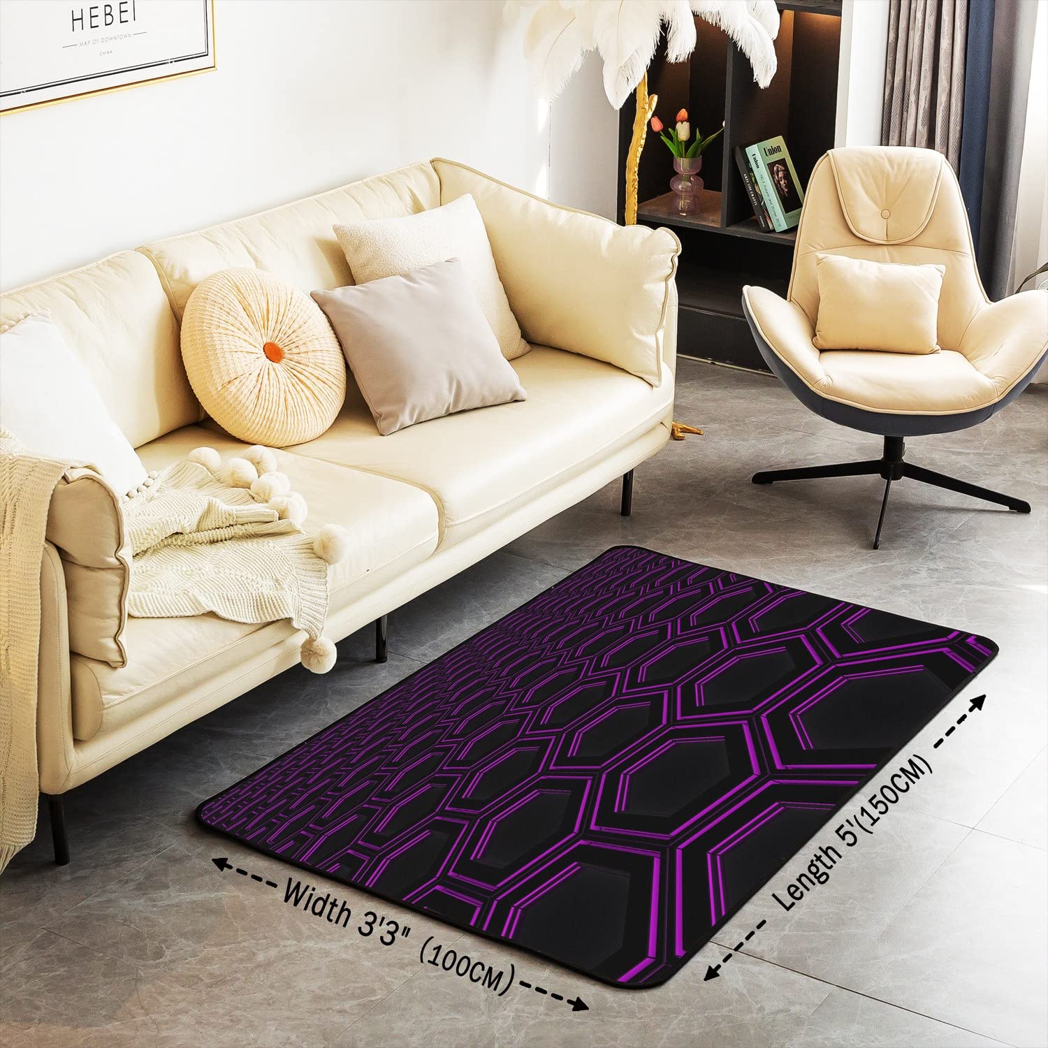 Tapis de Salon en nid d'abeille violet chambre hexagonale Tapis de Salon 100x150cm chambre balcon Décoration Géométrique Tapis Décoration Tapis nid d'abeille Tapis de sol intérieur chambre à coucher