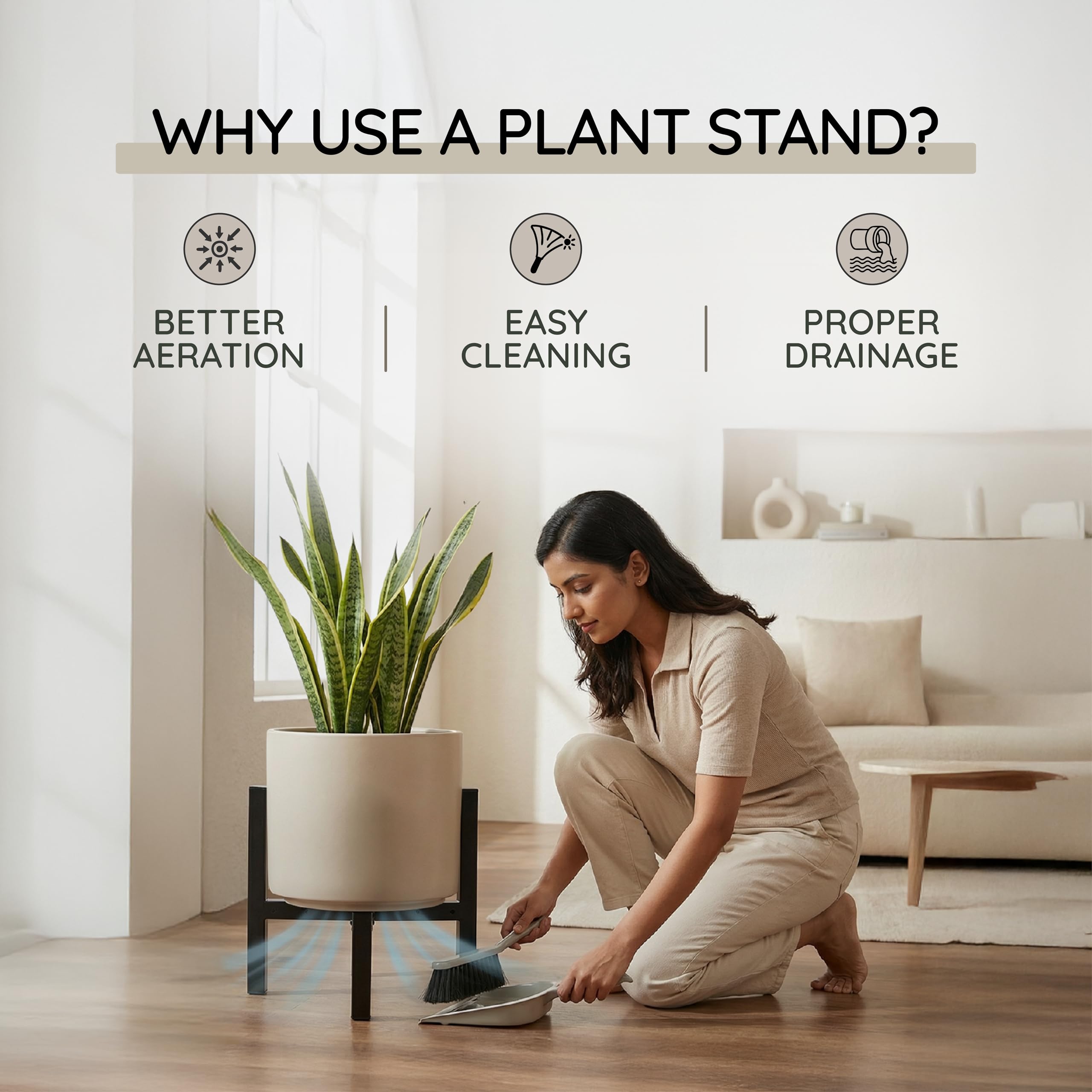 Robustt 3-Leg Plant Stand - Heavy Duty & Adjustable -5