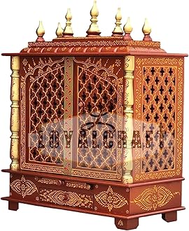 LOYALCRFAT Home Temple/god Stand for Pooja Stand mandap/mandapam/Pooja mandir with Doors (Medium 18x12x24 WxDxH INCH, Copper Golden)