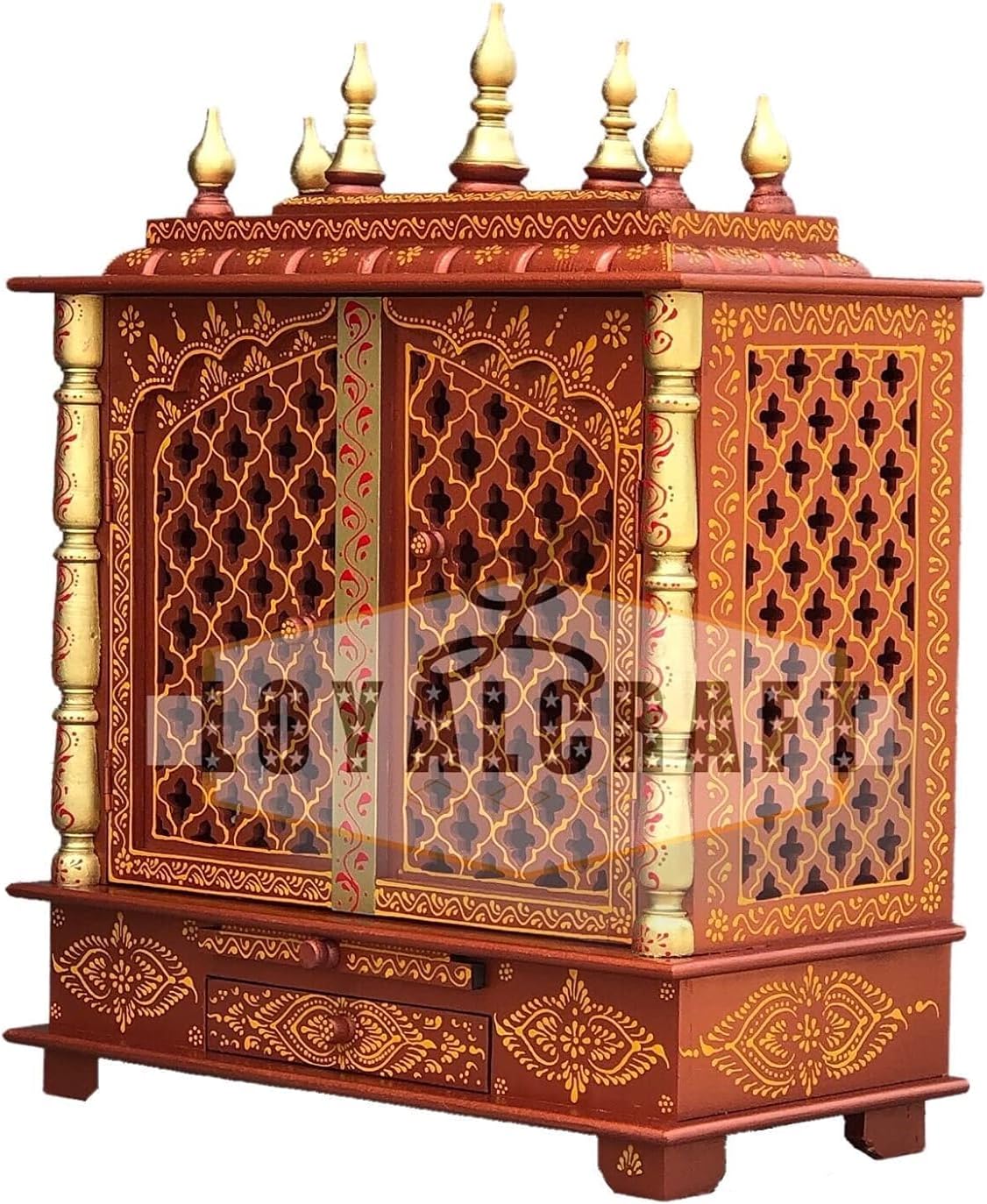 LOYALCRFAT Home Temple/god Stand for Pooja Stand mandap/mandapam/Pooja mandir with Doors (Medium 18x12x24 WxDxH INCH, Copper Golden)