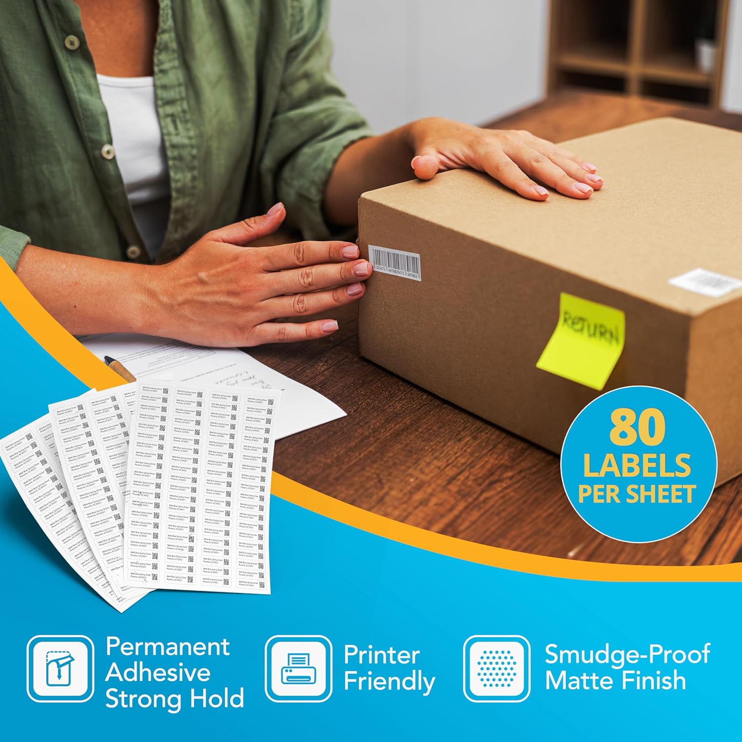 Shop4Mailers 80-Up White Permanent Self Adhesive Shipping Labels ½” x 1 ¾" Easy Peel Stickers for Laser & Inkjet Printers ~ 100 Sheets, 8000 Labels - Image 2