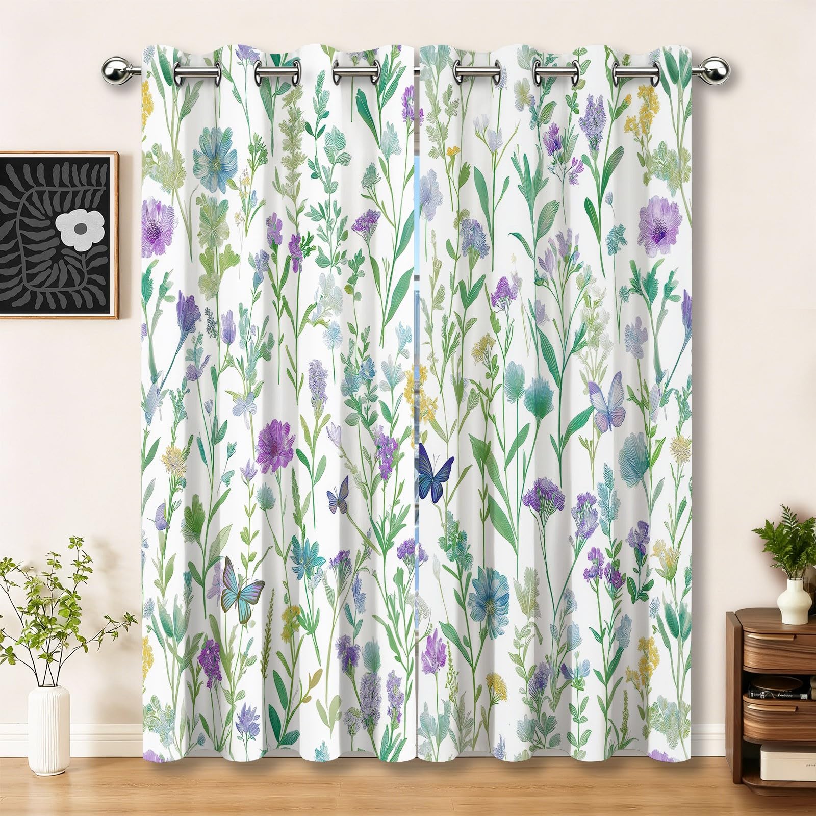 Rideau occultant violet fleuri pour chambre d'enfant et suite parentale
