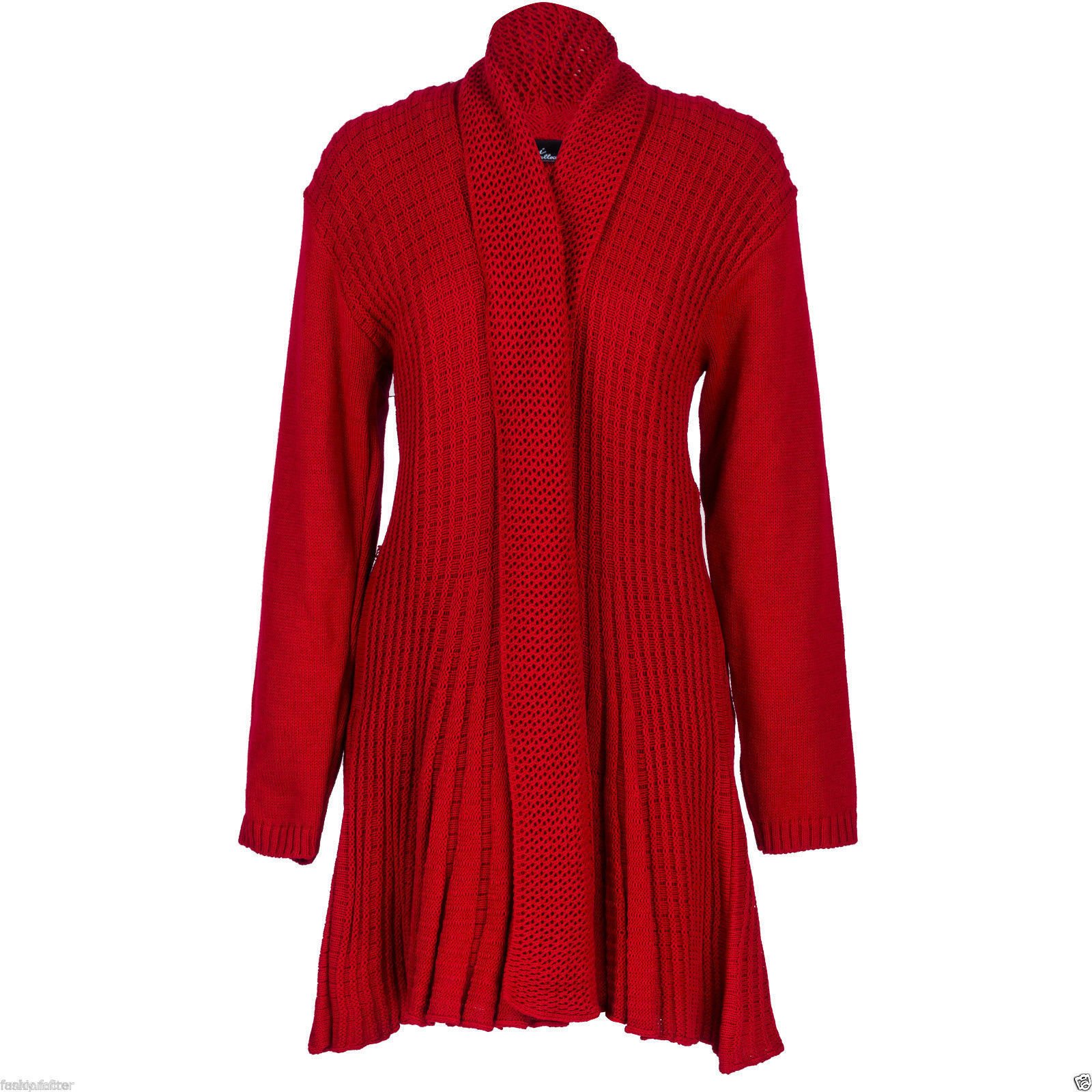 Missmister Women's Red Long Cardigans For - Plus Size – Crochet Boyfriend Waterfall Cardigan – Chunky Knit Cape Jacket – Open Front, Premium Quality (20-22 Plus, )