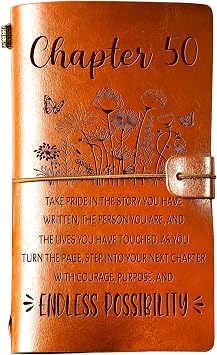 50th Birthday Gift for Her, 50 Year Old Birthday Gifts For Women, Chapter 50 Refillable Journal, 50 Year Old Bday Gifts for Friend, Sister, Mom, Turning 50 Gift Idea, Happy 50th Leather Journal