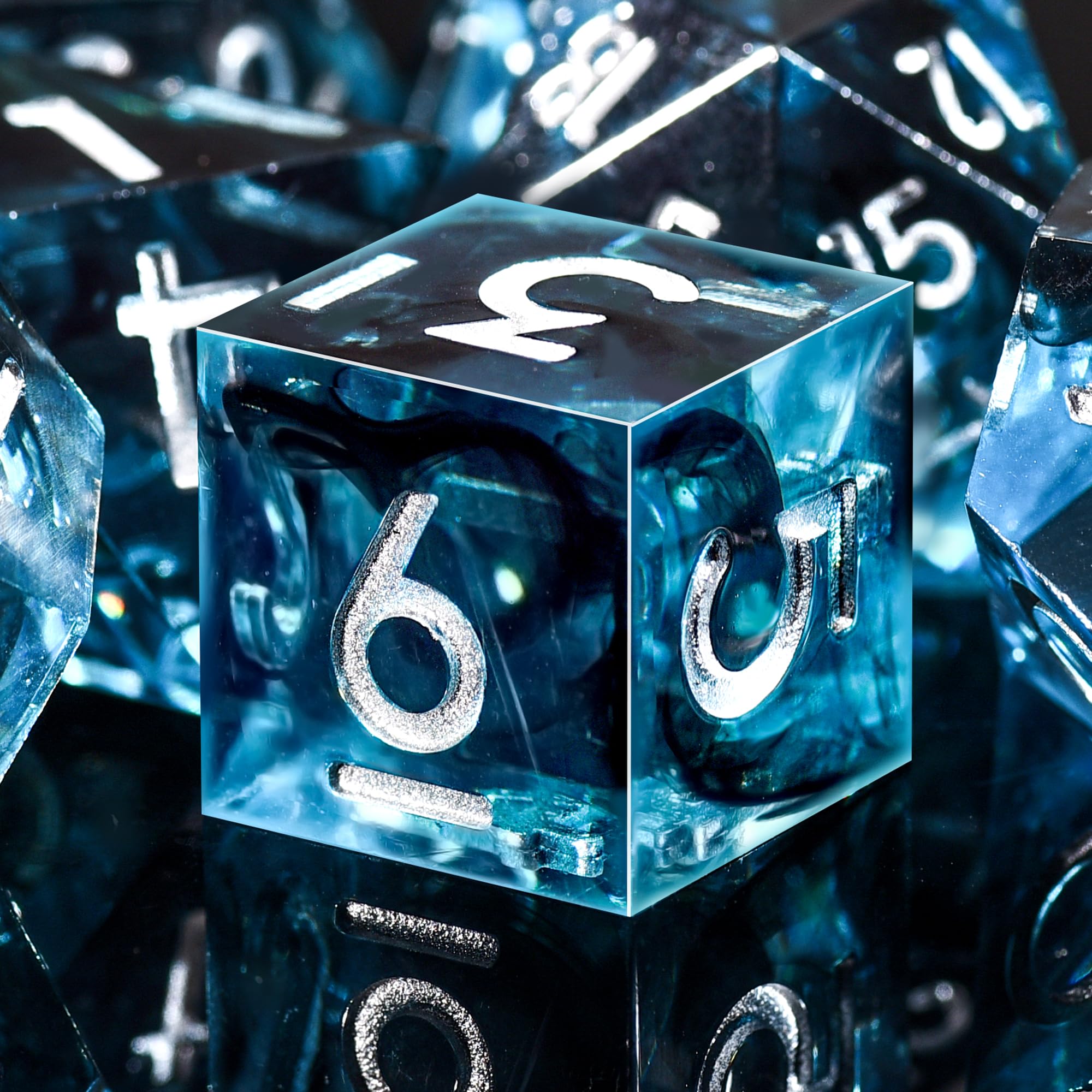 SIQUK 7-Piece Dice Set D&D Polyhedral 7-Die DND Dice Dice Dice D4 D6 D8 D10 D12 D20 D% for DND RPG MTG Dungeon and Dragons (Blue & Black, Silver) โ image 1