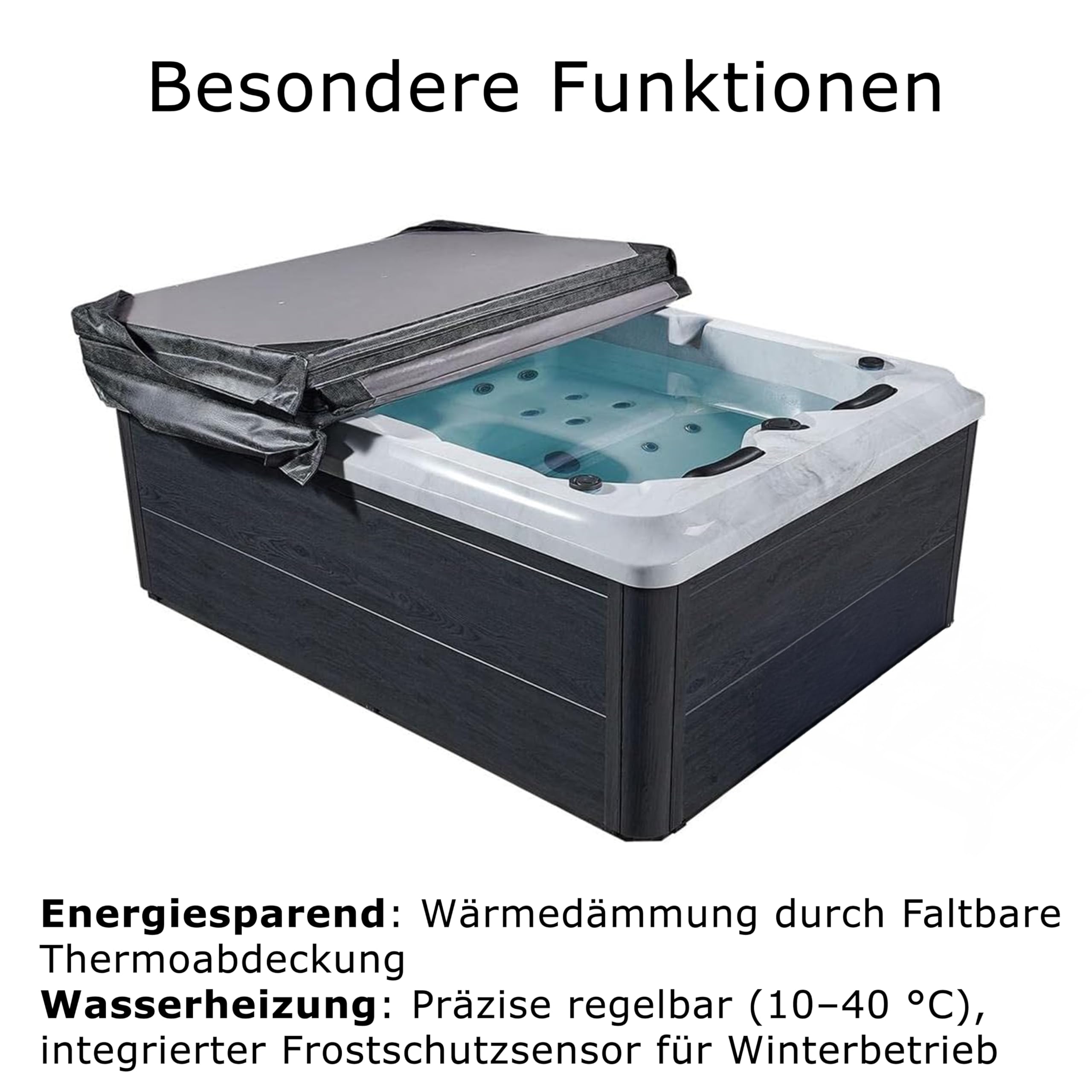 Luxus Outdoor Whirlpool Berlin (Weiß) – 210x160 cm – mit 31 Massagedüsen, Heizung, Ozon, LED – Hot Tub für 2–3 Personen – Winterfest – Garten & Terrasse