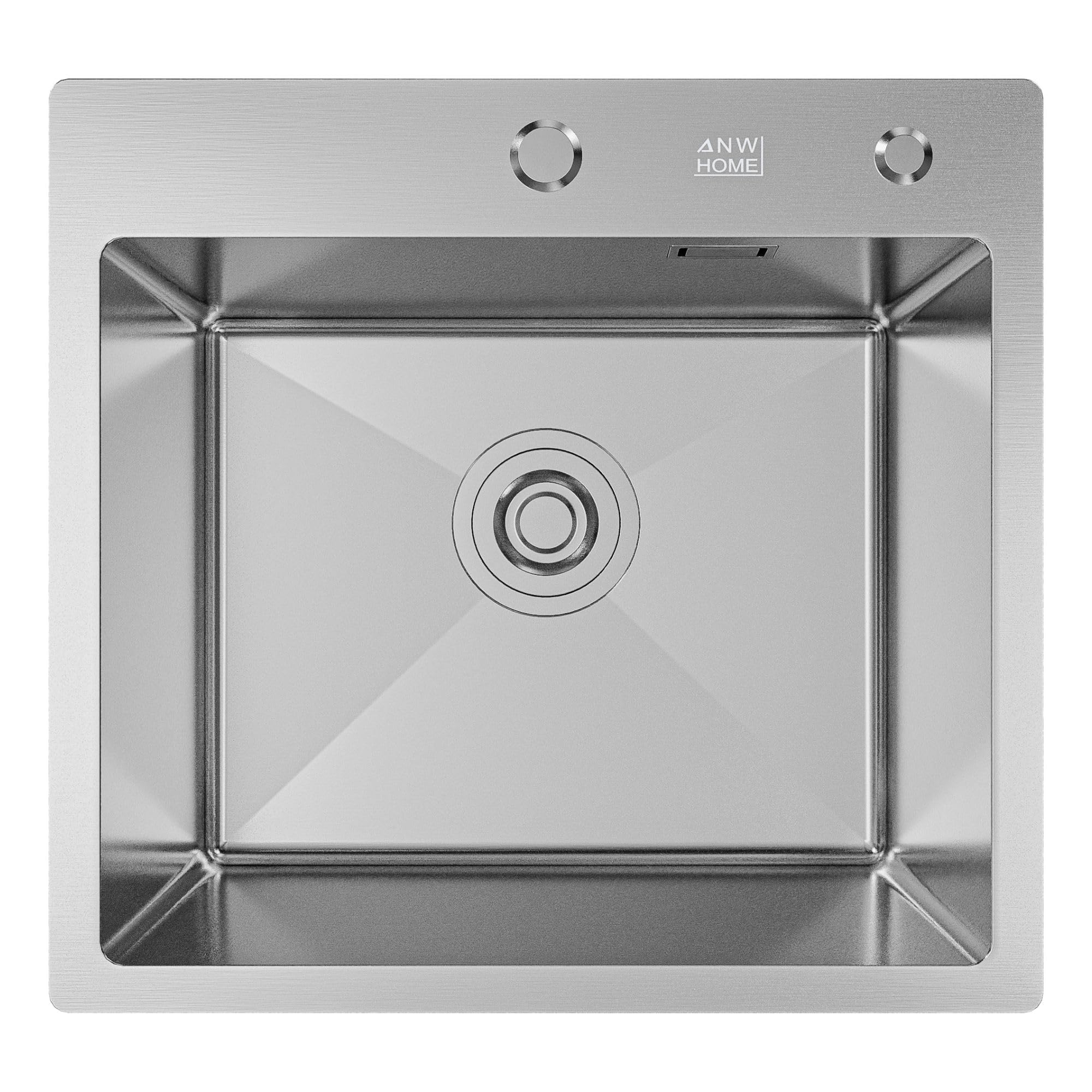 ANW HOME Lavello Cucina 1 Vasca 48x45 cm, Acciaio Inox 304 | Incasso, Finitura Satinata, Spessore 2,2+0,8 mm, Con Sifone