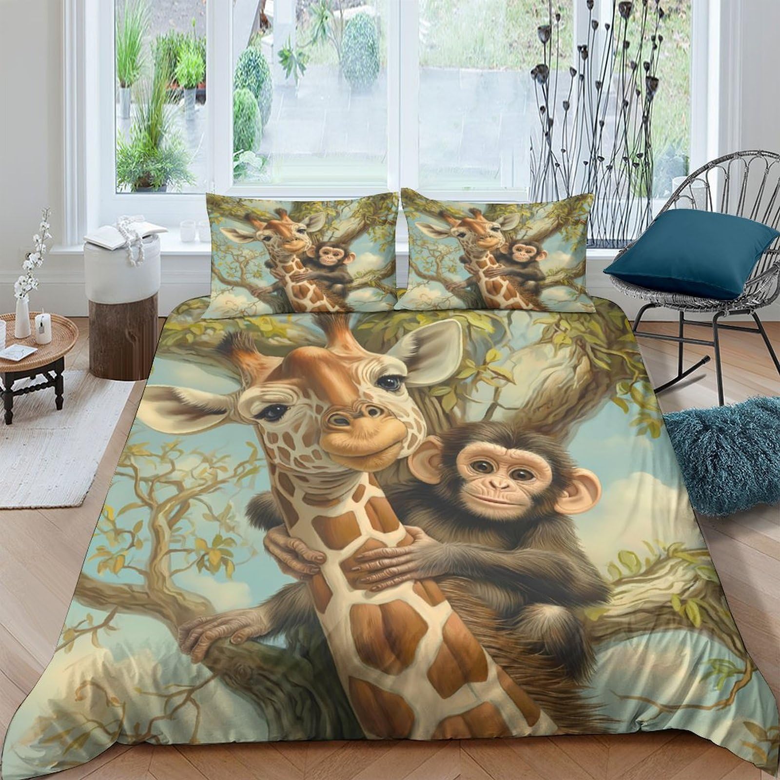 Ctjqhvkz Style-2 3D Printed Jungle Giraffe Fitted Sheet Microfiber Animal Monkey Mattress Cover For Bedroom Guest Room Decor Single（135X200cm）