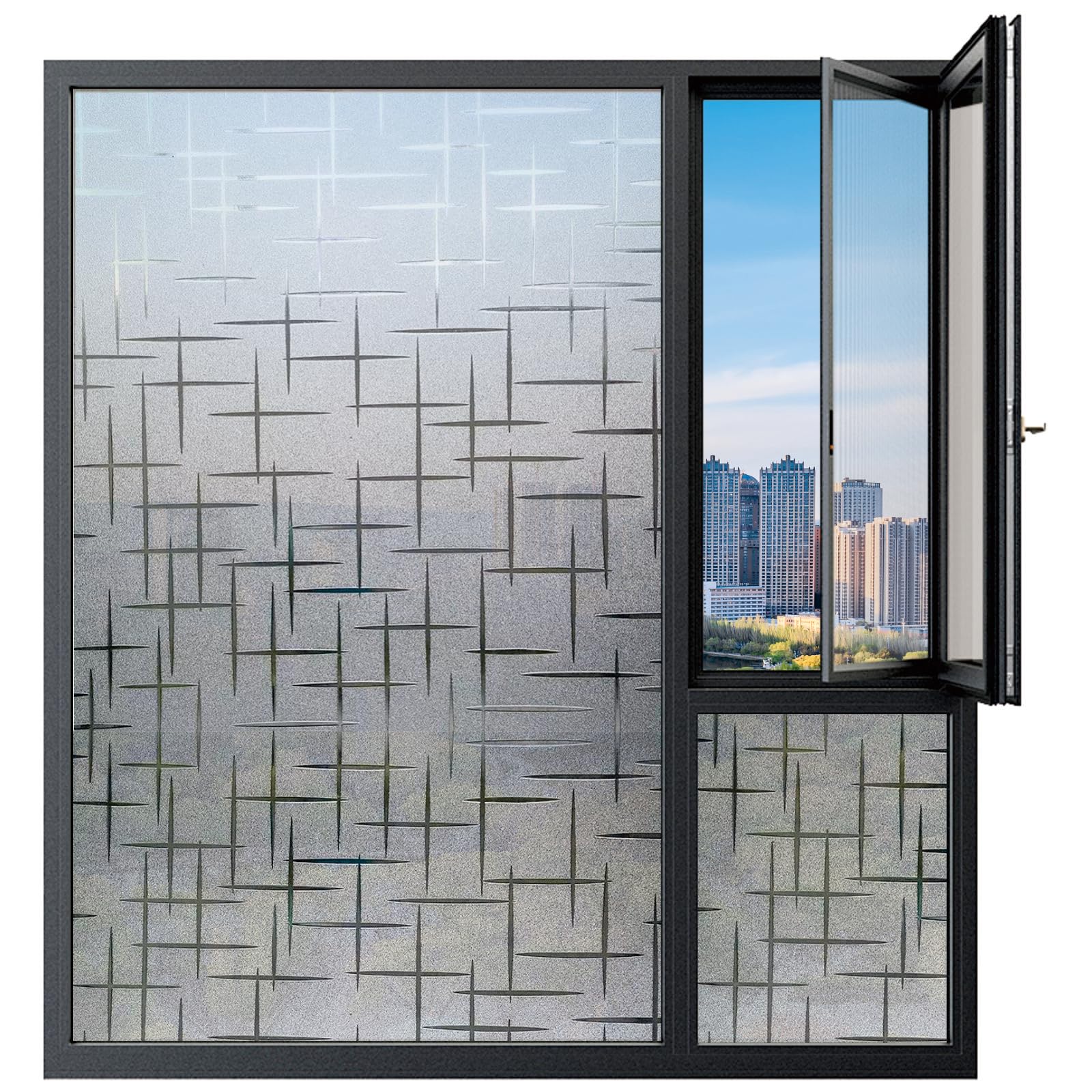 Privacy Window Film 85 x 115 cm Blocks UV Static Cling No Glue Removable Heat Cotrol, Privacy Protection, Opaque Window Sticker Door for Home Office, Star