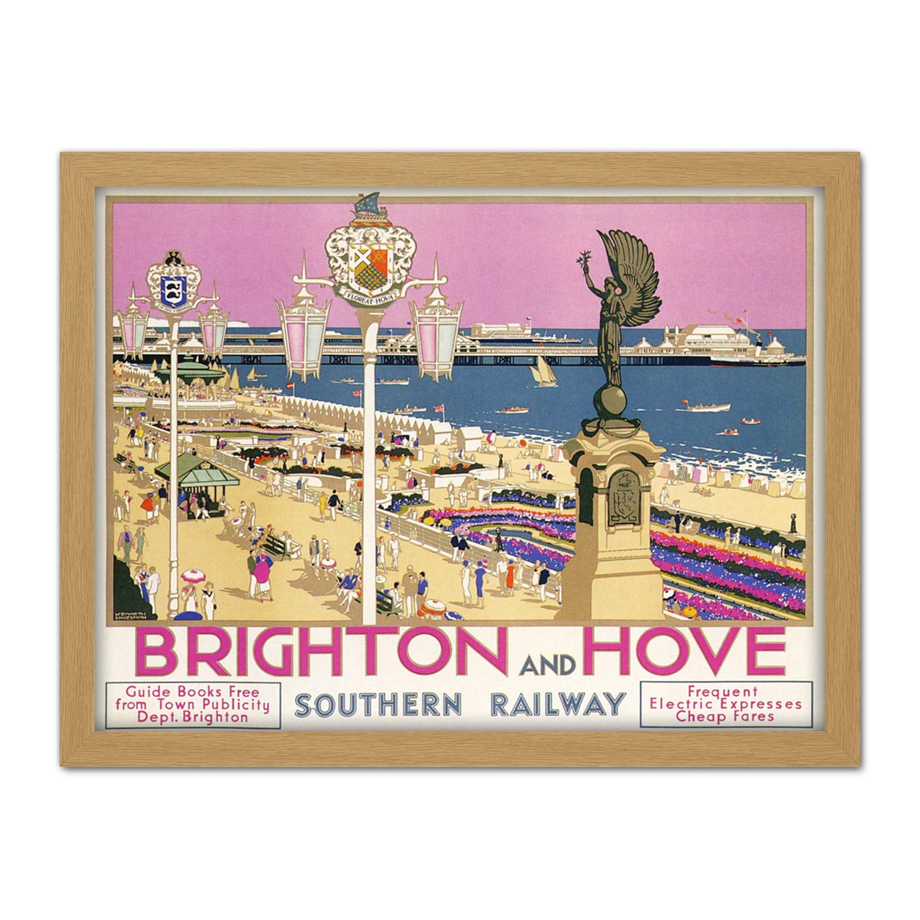 Brighton Hove Sussex Beach Resort Travel Framed Wall Art Print - Artery8 - W18 x H24 inch