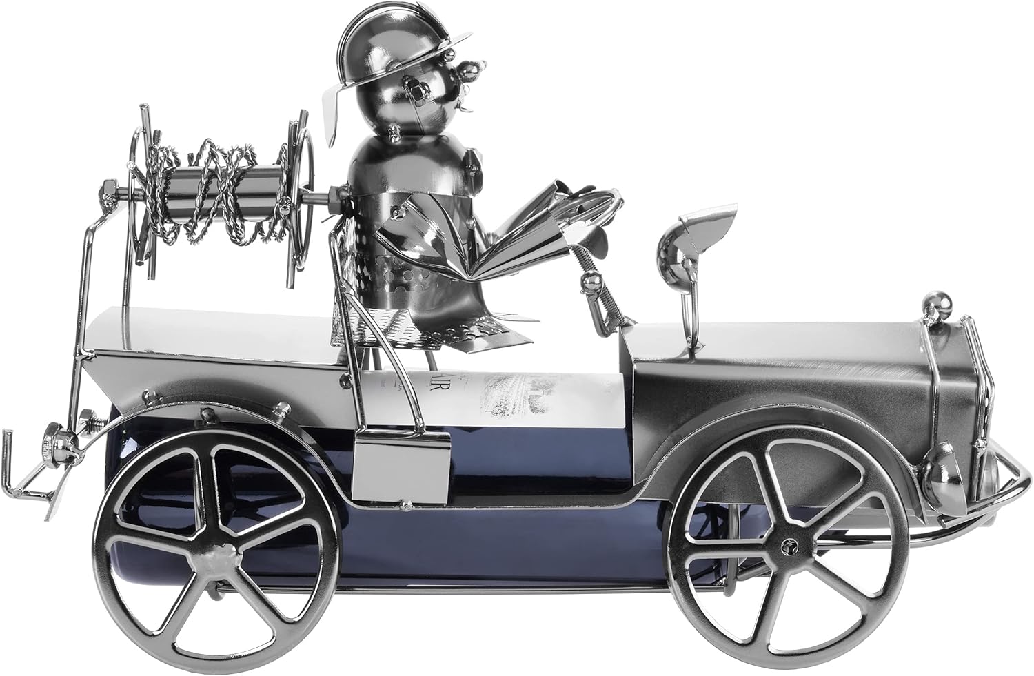 BRUBAKER Wine Bottle Holder 'Fire Engine' - Table Top Metal Sculpture - with Greeting Card