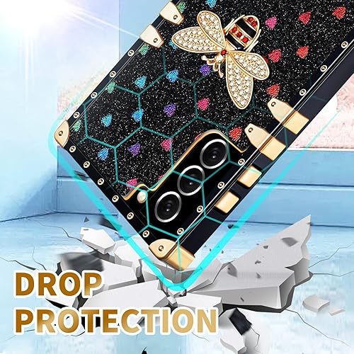 Miniatura 5 de Loheckle Funda para Samsung Galaxy S21 para mujer, diseño cuadrado para Galaxy S21 con soporte de anillo y cordón, elegante funda de lujo para