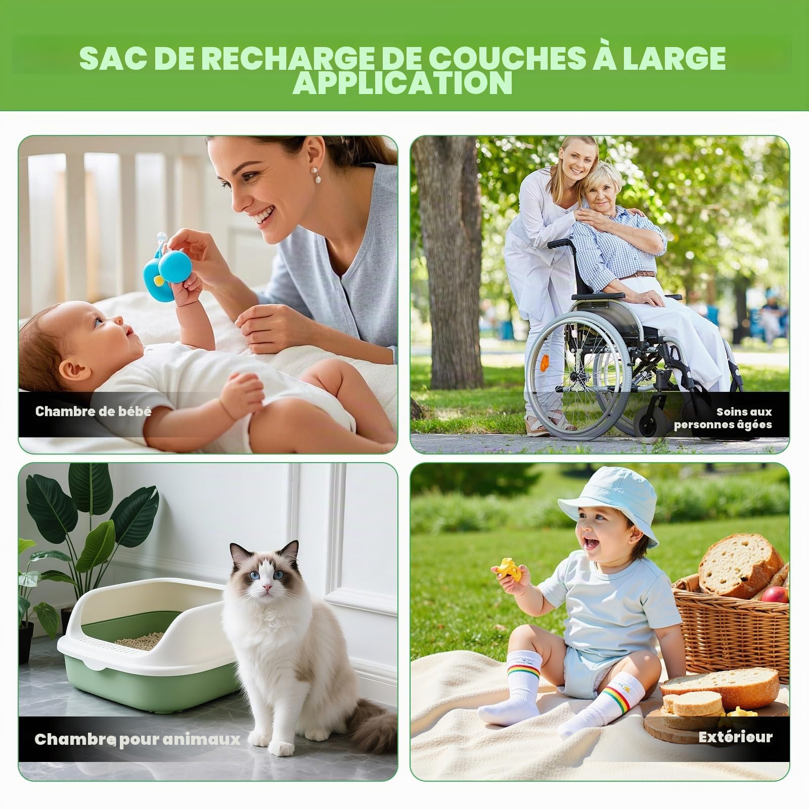 MOEMOE BABY Recharge pour Poubelle à Couches,Compatible avec Diaper Genie Signature et Platinum, 2 Boîtes 60 Sac,Anti-Odeurs Max Odor Lock,Capacité Jusqu'à 2800 Couches pour Chambre,Cuisine,Bain