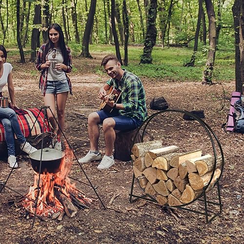 Miniatura 9 de RELAX4LIFE Accesorios para chimenea estante de leña  Aro tubular de troncos de 40 pulgadas para uso en interiores exteriores marco de acero