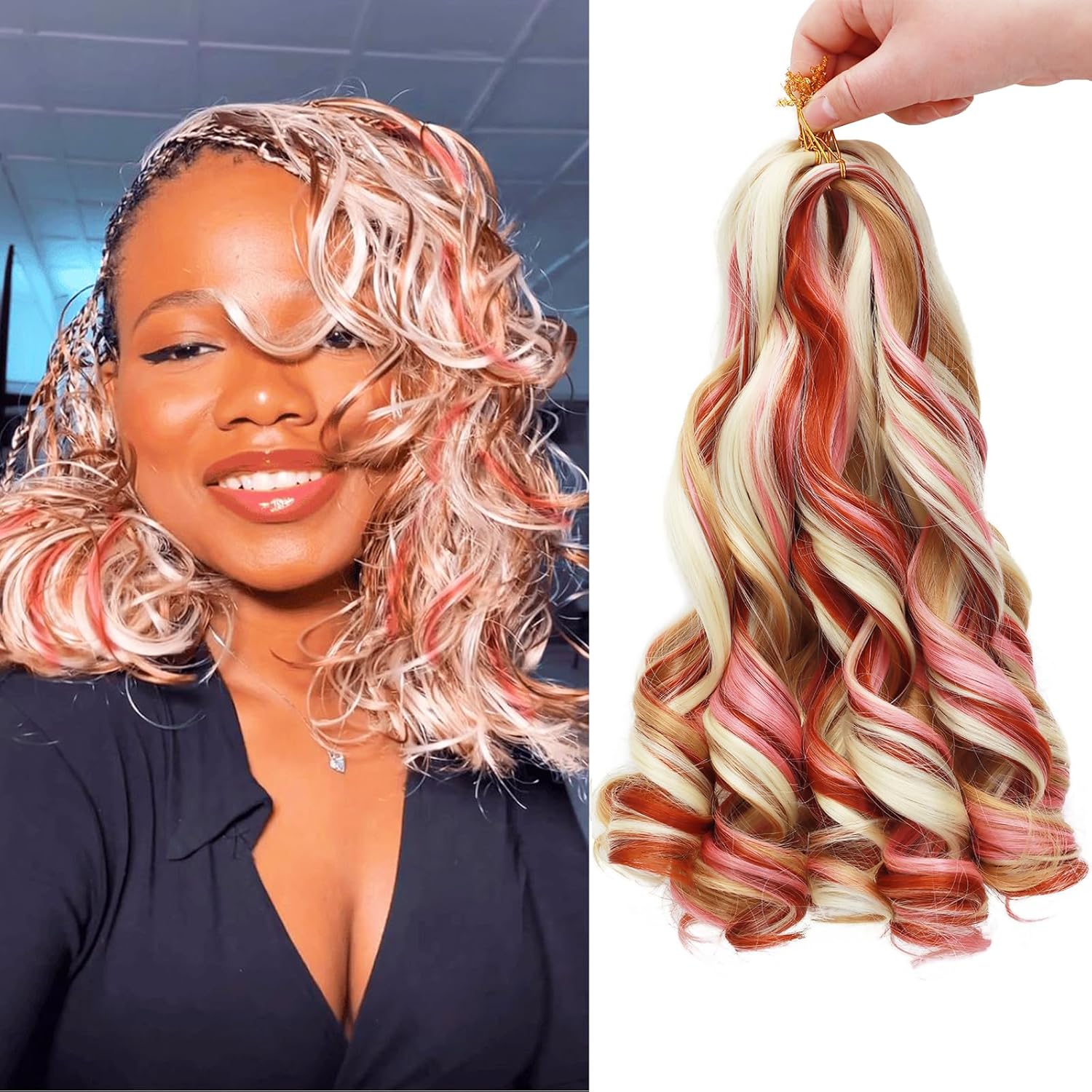 French Curl Braiding Hair Pre Stretched Bouncy Braiding Hair Curly Extension for Braids Synthetic French Curl Braids for Black Women 8 Packs Natural Black Color 24 Inch