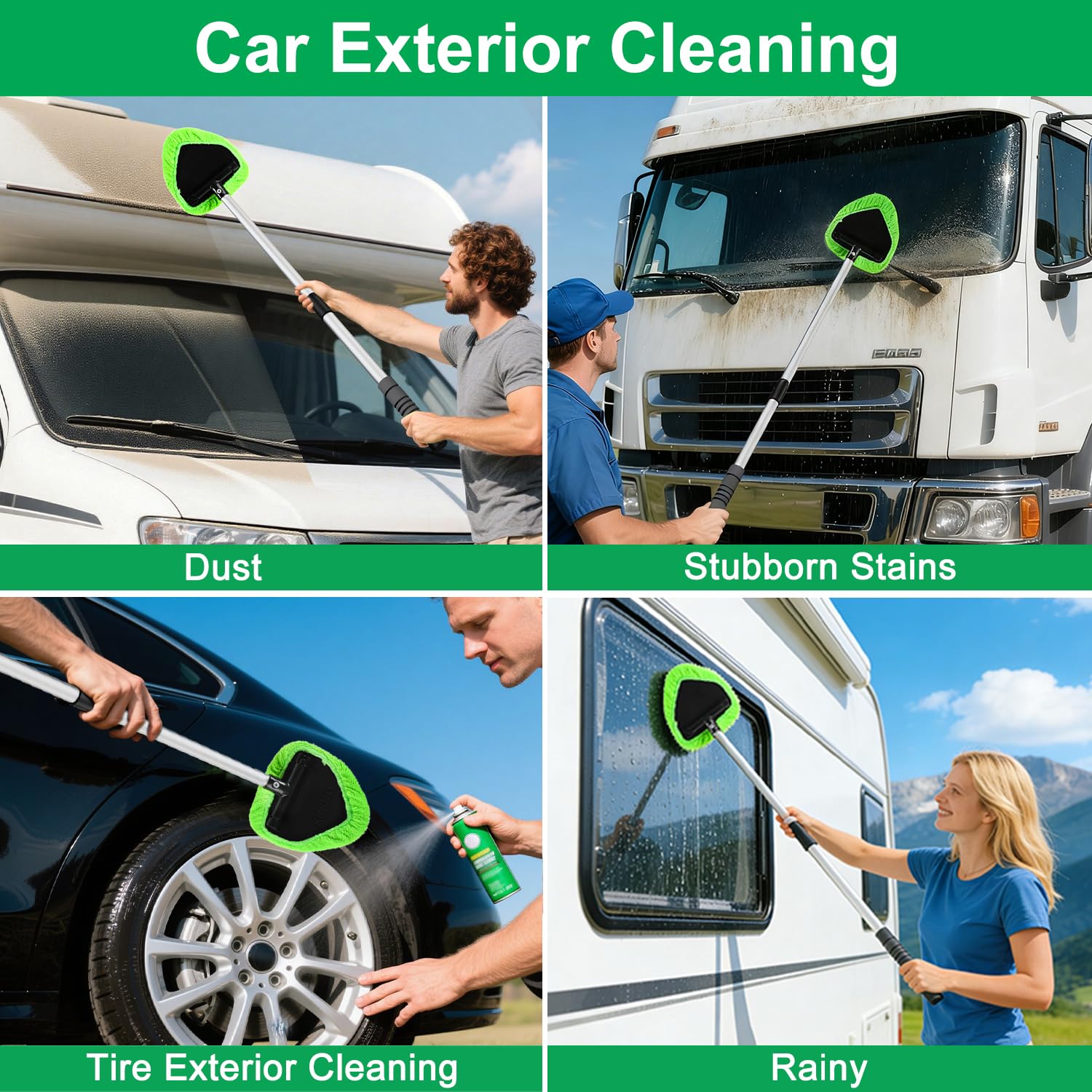 XINDELL 29-inch Windshield Cleaner Tool – Upgrade Large Head Car Interior&Exterior Window Cleaning Kit with Extendable Handle & 4 Microfiber Pads, Auto Wiper Brush for Car, Trucks, SUVs, RVs & Home