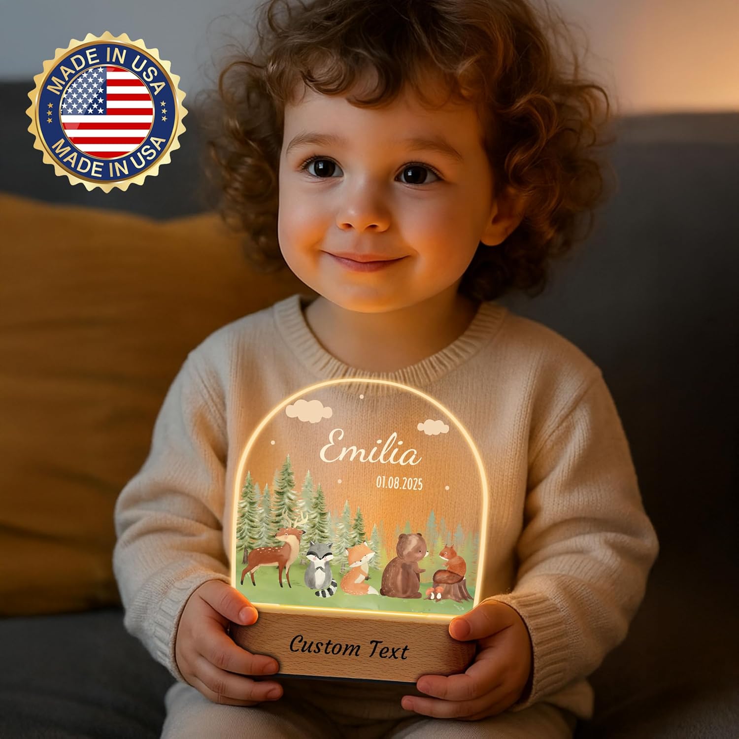7 Geeft Personalized Baby Gifts for Kids, Custom Name LED Lamp, Safari Jungle Animals Acrylic Plaque Night Light, Perfect Christmas Baby Shower Gifts for Boys Girls, Children's Room Nursery Decor