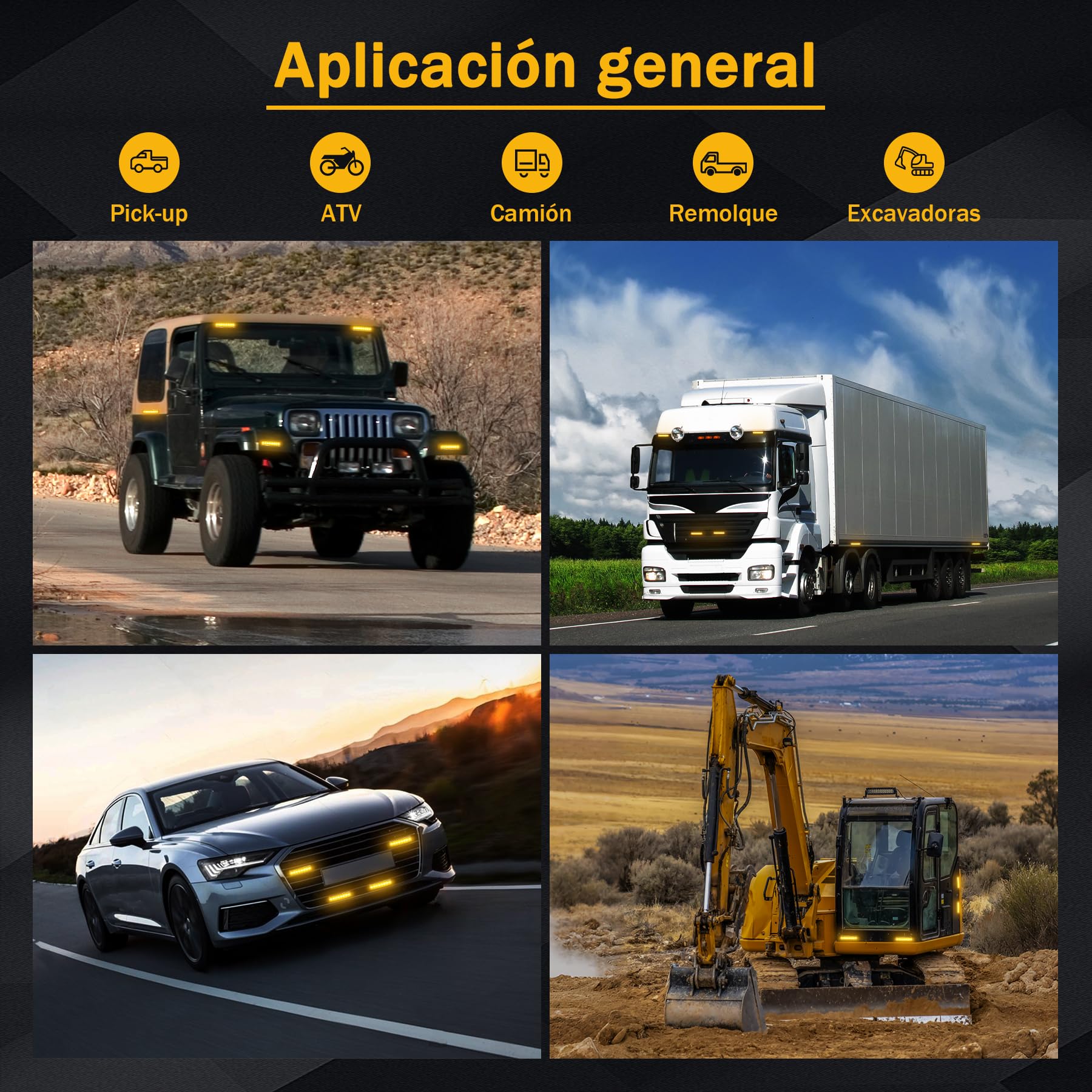 Luces Estroboscópicas LED Ámbar 12-24V Luz de Emergencia para Conductores, Rescatistas y Profesionales, Baliza Universal para Camión, Coche, SUV, 14 Modos, IP65, Seguridad Vial