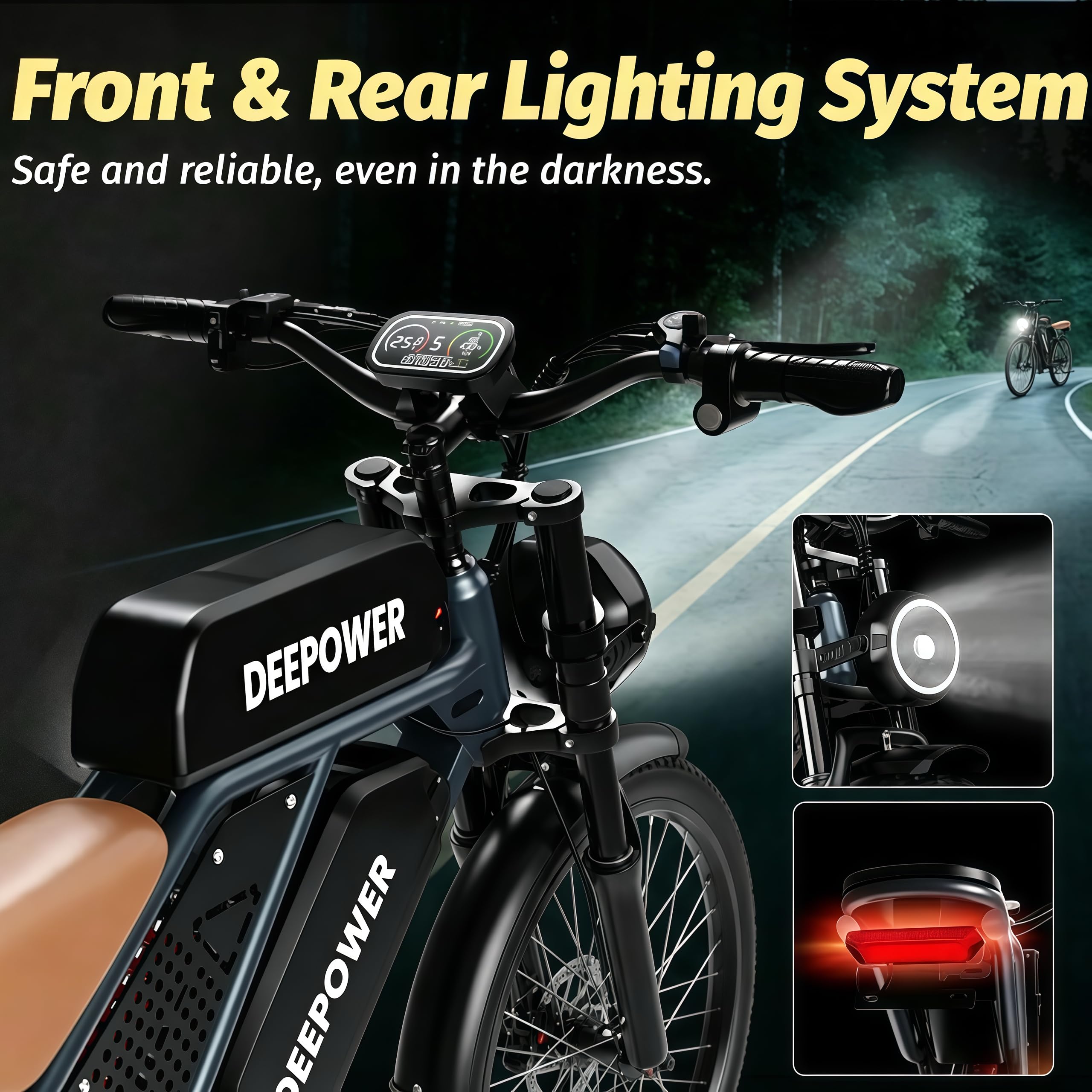 DEEPOWER S8 Bici Elettrica, 20" Bicicletta Elettrica, Doppio Motore, Doppia Batteria 48V 60Ah, Rimovibile, Autonomia di 160-190KM E-bike, Ammortizzatore Idraulico, 7-Speed Bicicletta Elettrica Uomo