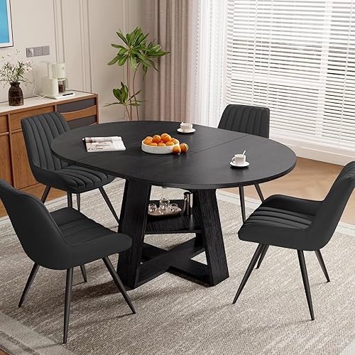 Miniatura 20 de Conjunto de mesa de comedor extensible redonda a ovalada Aivermel para 4–6, mesa de cocina de madera con almacenamiento oculto y sillas tapizadas,