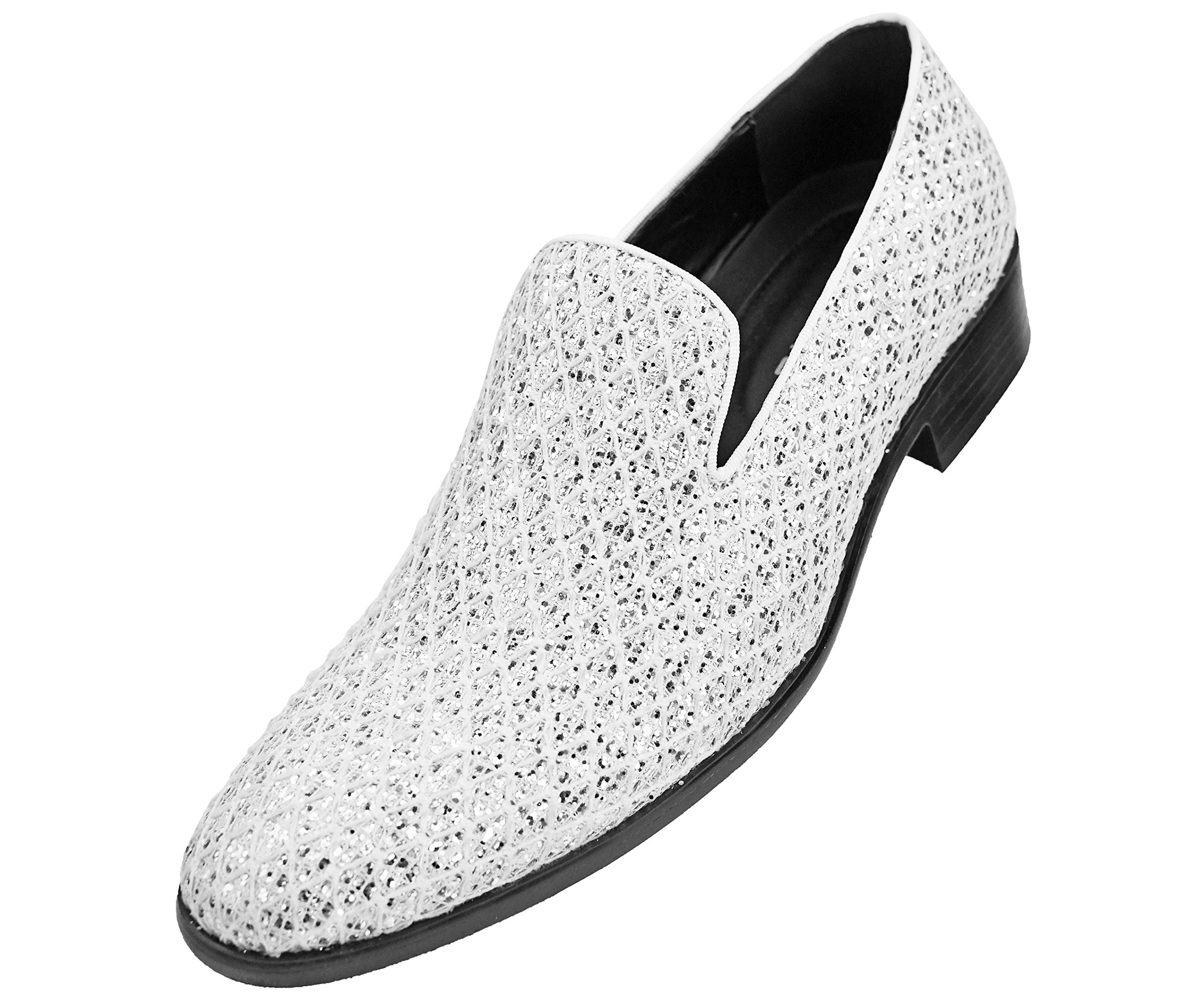 Bolano Sarlo Men's Dress Shoes, Black Glitter Loafer for Prom, Metallic Tuxedo Slip-on