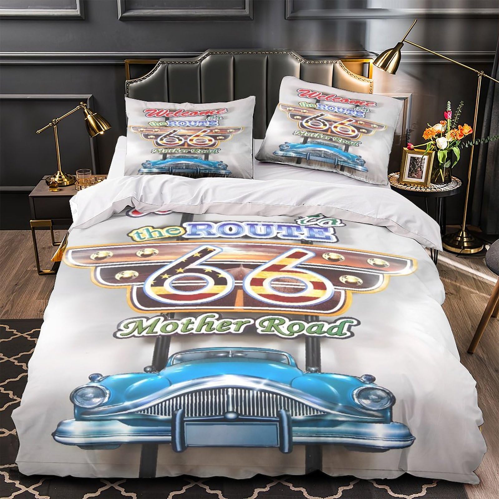 Gdekcieas Route 66 Street Sign Duvet Cover 3D Bedding Set Soft Microfiber Quilt Cover Comforter Cover 3 Pieces For Teens Adults Kids Ultra Soft Breathable Bedding Home Decor King（220X240cm）