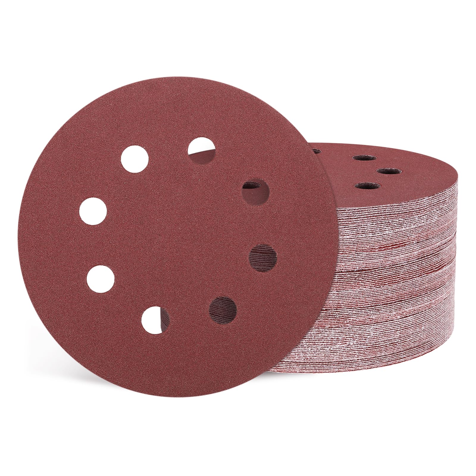 Kozelo 50 Pcs Sanding Disc 125 mm 180 Grit 8 Hole Hook and Loop Random Orbital Sandpapers Suitable for Drywall Sander Wood Metal Furniture, Red