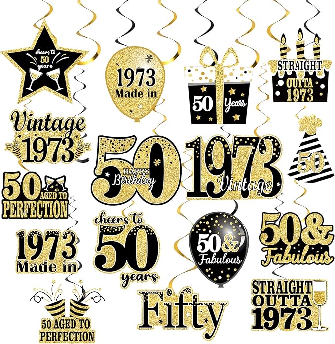 36PCS Black Gold 50th Birthday for Man and Women Party