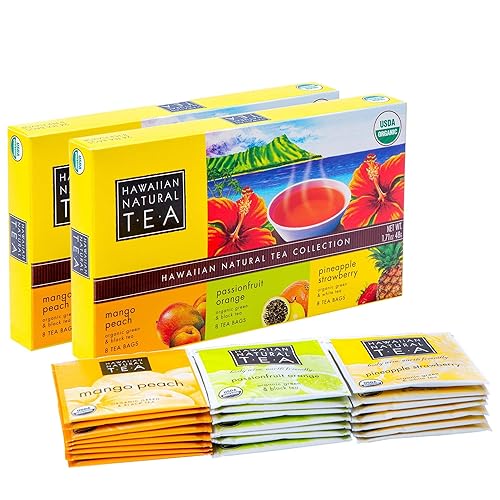 Miniatura 7 de Té natural hawaiano orgánico de frutas tropicales - Mezclas de té verde con té negro y té blanco - Juego de caja de regalo para los amantes del té -