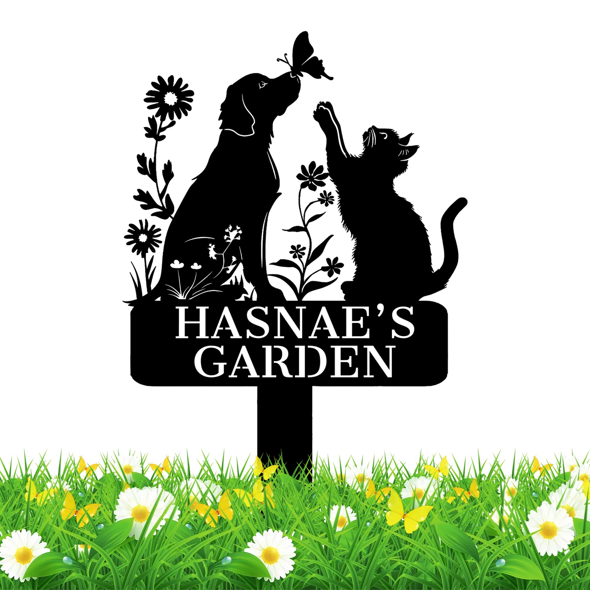 Personalised Garden Stake Metal Sign, Custom Garden Name Sign, Personalised Metal Flowers Garden Stake Yard Sign, Welcome Plaque Decoration for Outdoor Yard Patio Lawn Farm