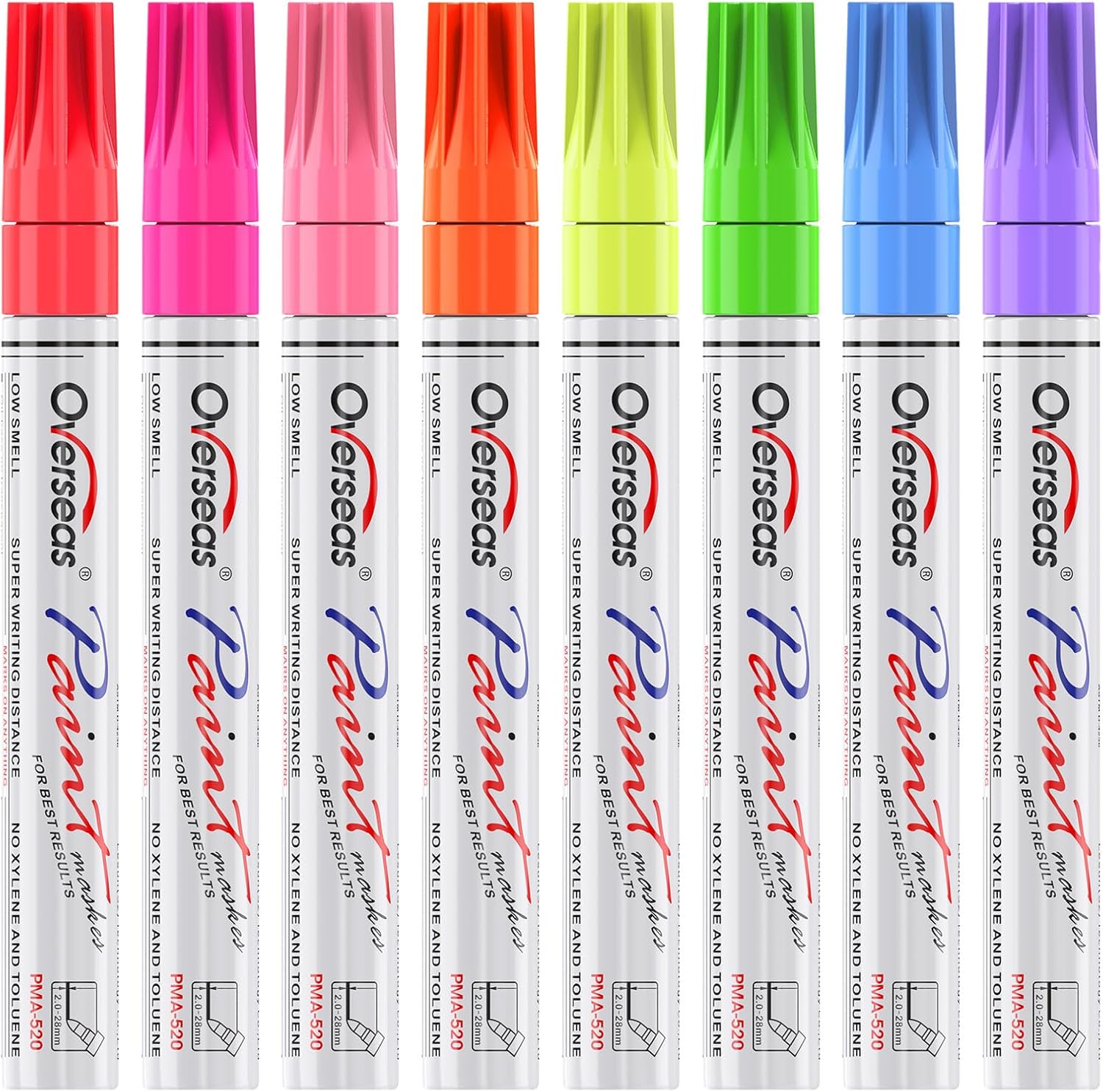 Overseas Neon Fluorescent Paint Marker Pens - 8 Colors Oil-Based Paint Markers, Medium Tip, Quick Drying and Waterproof Permanent UV Marker for Plastic, Glass, Rock, Wood, Canvas, Metal, Pumpkin