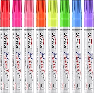 Overseas Neon Fluorescent Paint Marker Pens - 8 Colors Oil-Based Paint Markers, Medium Tip, Quick Drying and Waterproof Permanent UV Marker for Plastic, Glass, Rock, Wood, Canvas, Metal, Pumpkin