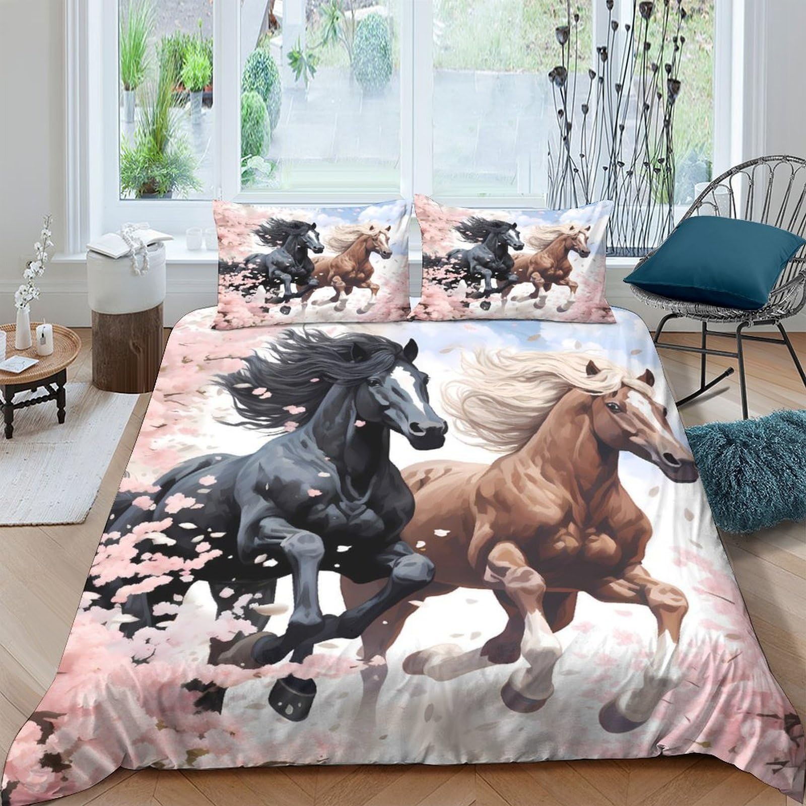 Ctjqhvkz Style-5 3D Printed Running Horses Fitted Sheet Microfiber Soft Anti-Slip Mattress Cover For Bedroom Dorm Artistic Decor Single（135X200cm）