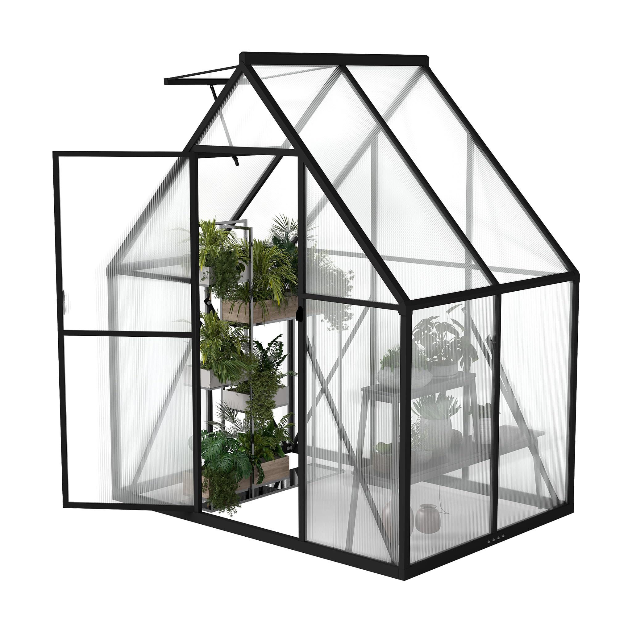 UISEBRT Gewächshaus Treibhaus für Garten Tomatenhaus mit Fundament Frühbeet Pflanzenhaus mit Fenster & Wetterfestem Hohlkammerplatten Gartengewächshäuser 125x180x195cm UV- & Frostgeschützt