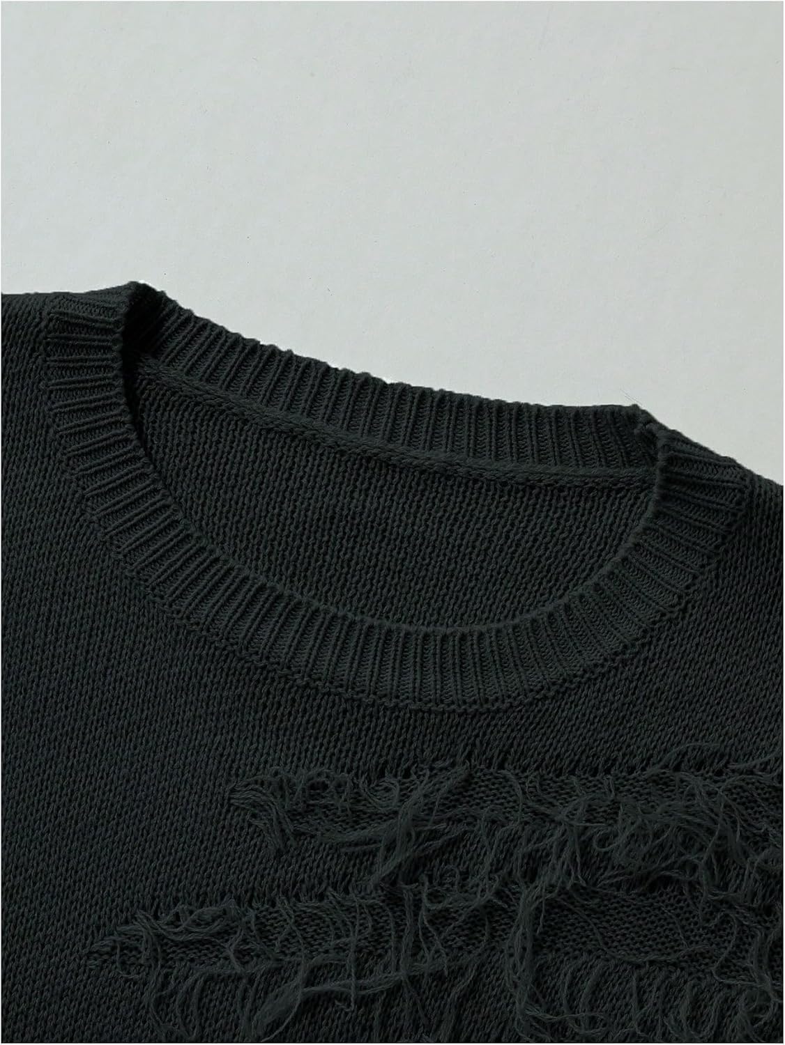 WDIRARA Men's Distressed Sweater Crew Neck Long Sleeve Pullovers Knit Top Streetwear - Image 3