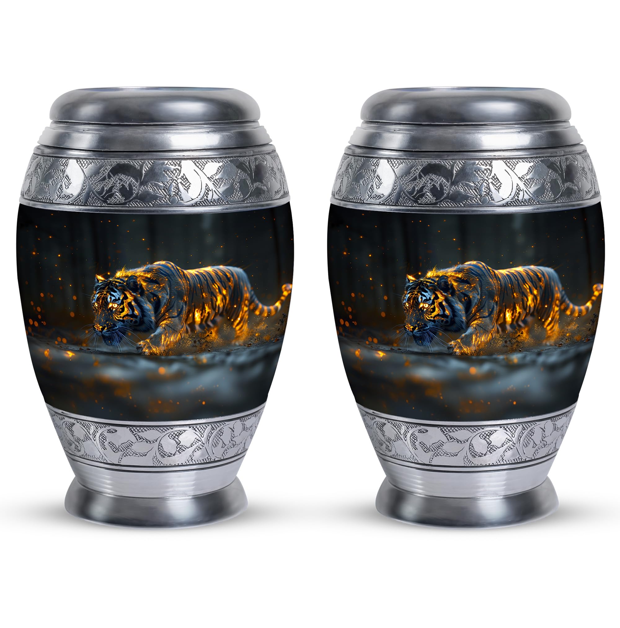 YATHABHISA Keepsake Urns for Ashes, Small Keepsake Urns, Urn for Ashes Adult Male & Female Small, Decorative Urn 3''_Black, Yellow | Tiger Urn | urn Small, Set of 2 Mini Funeral Decoration โ image 1