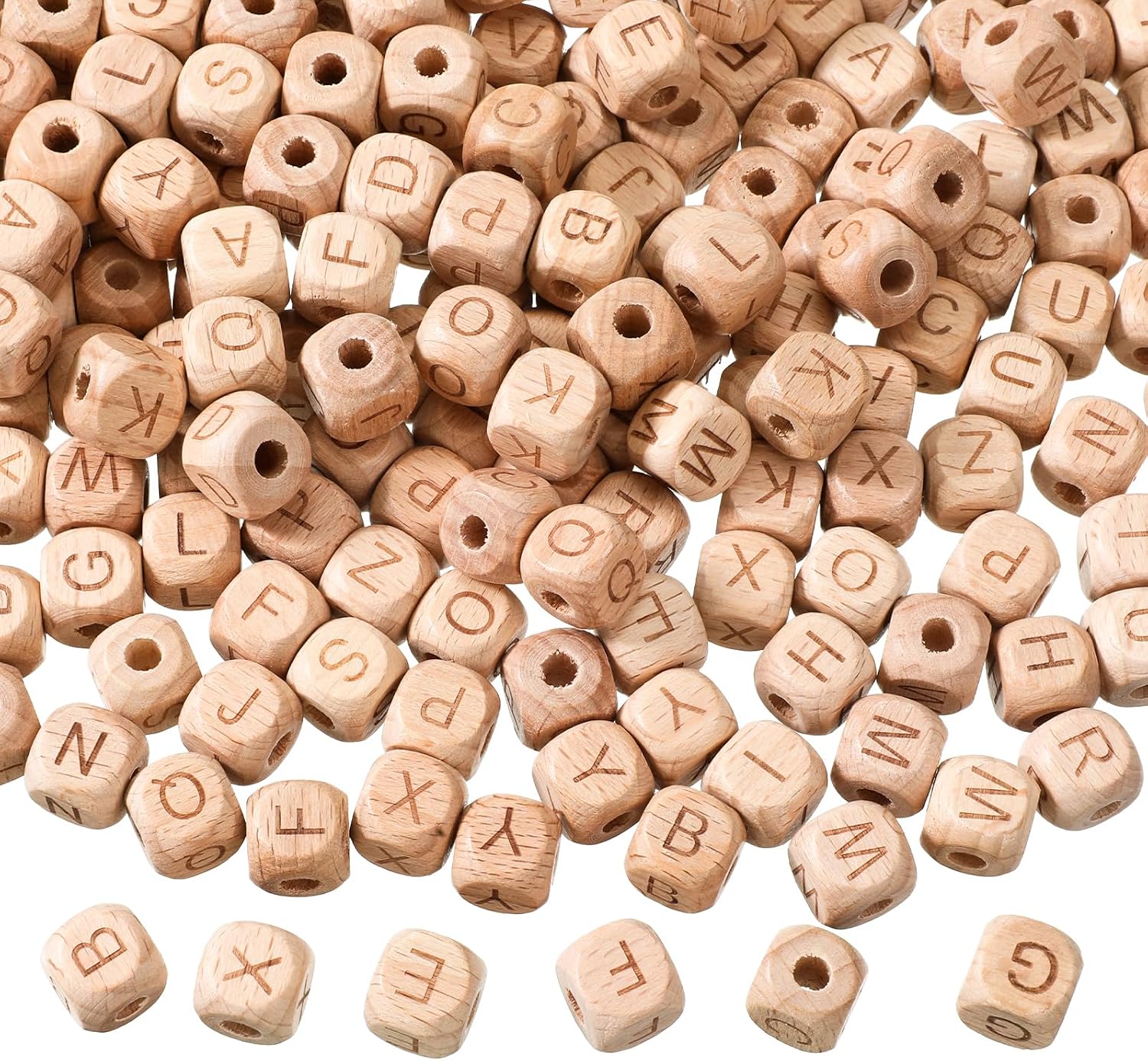 260pcs Wood Letter Beads for Bracelets 12mm Natural Square Wooden Beads A-Z Sorted Wooden Loose Letter Bead Cube Bead Bulk for Jewelry Bracelet Making