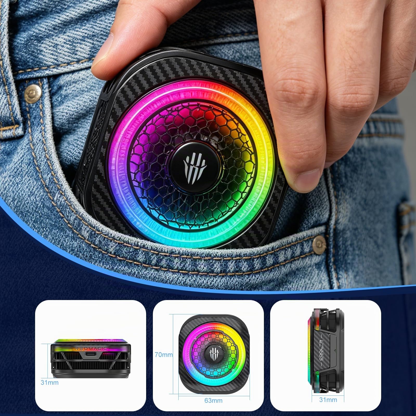 REDMAGIC 8Pro Raffreddatore Magnetico per Cellulari Gaming Ventola Telefono | 36W Radiatore Phone Cooler Luce RGB con Clip con Braccio Magico e Treppiede per iPhone Serie Magnetica/Android/Tablet/iPad