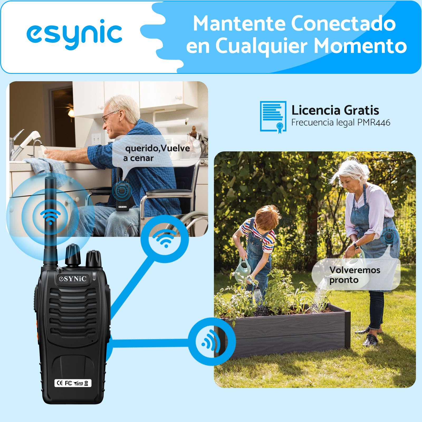 ESYNiC 2 Paia Walkie Talkie Ricaricabile VOX Radio PMR446MHz 0.5W Frequenza Civile Ricetrasmittente Portatile 16 Canali Singola Banda Woki Toki con USB Caricabatterie per Negozi Sopravvivenza Ciclismo - 3