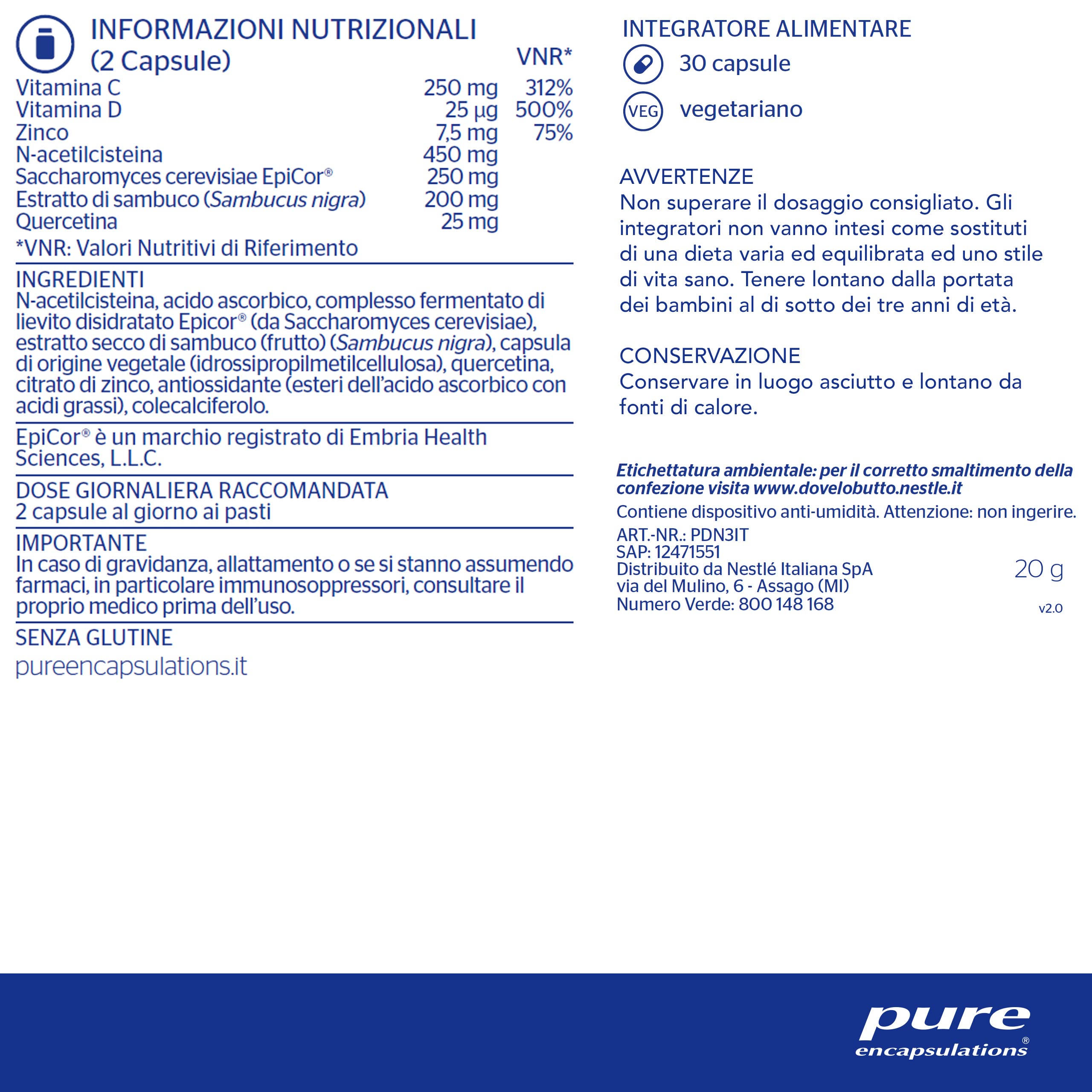 Pure Encapsulations - Immunità Extra con NAC – Integratore con Vitamine, NAC, Quercetina ed Epicor – Difese Immunitarie – 30 Capsule