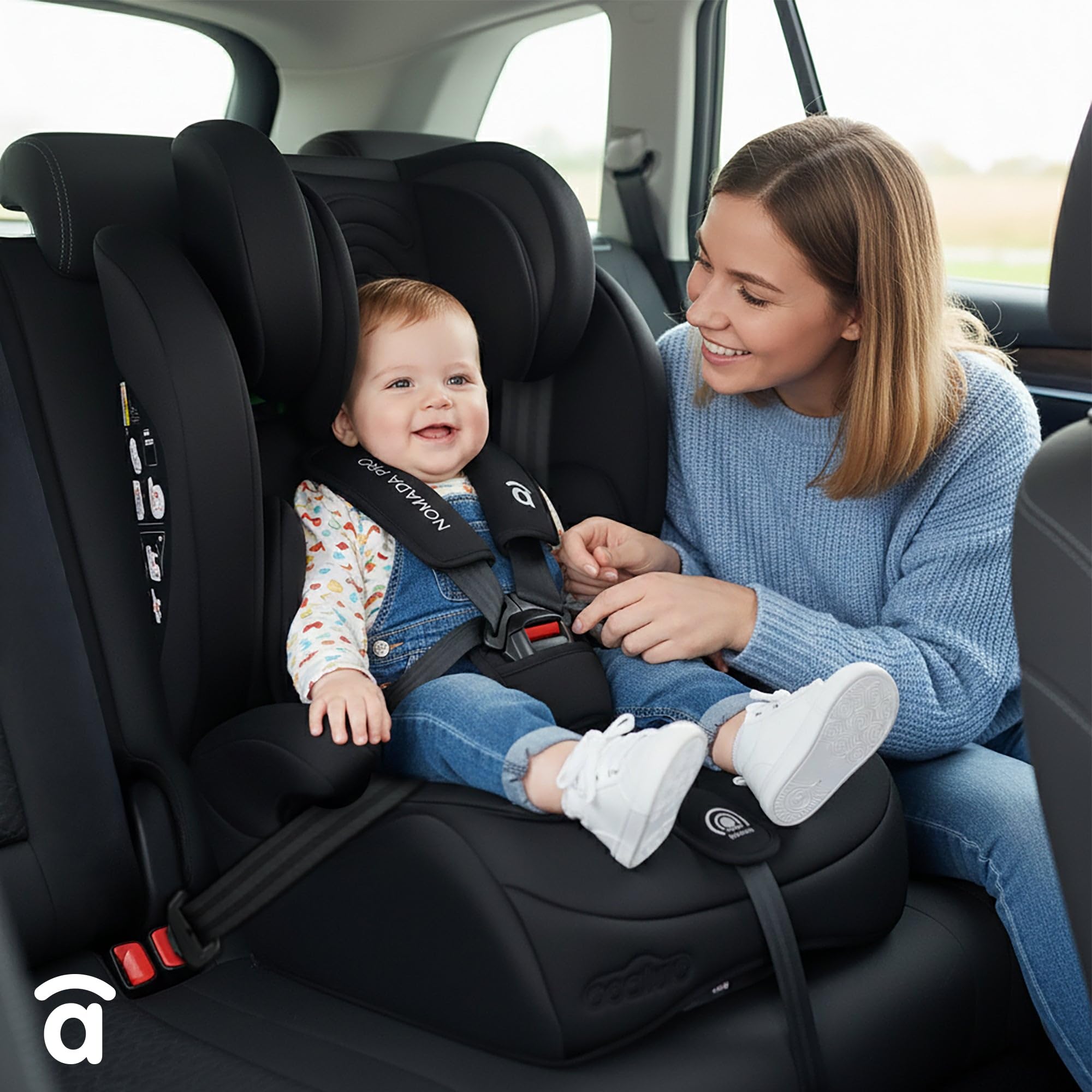 Silla de Coche i-Size 76-150 cm (15 meses–12 años) Grupo 1 2 3, Ligera 5 kg, Instalación con Cinturón, Arnés 5 Puntos, Protección Lateral – Asalvo Nómada Pro Negro