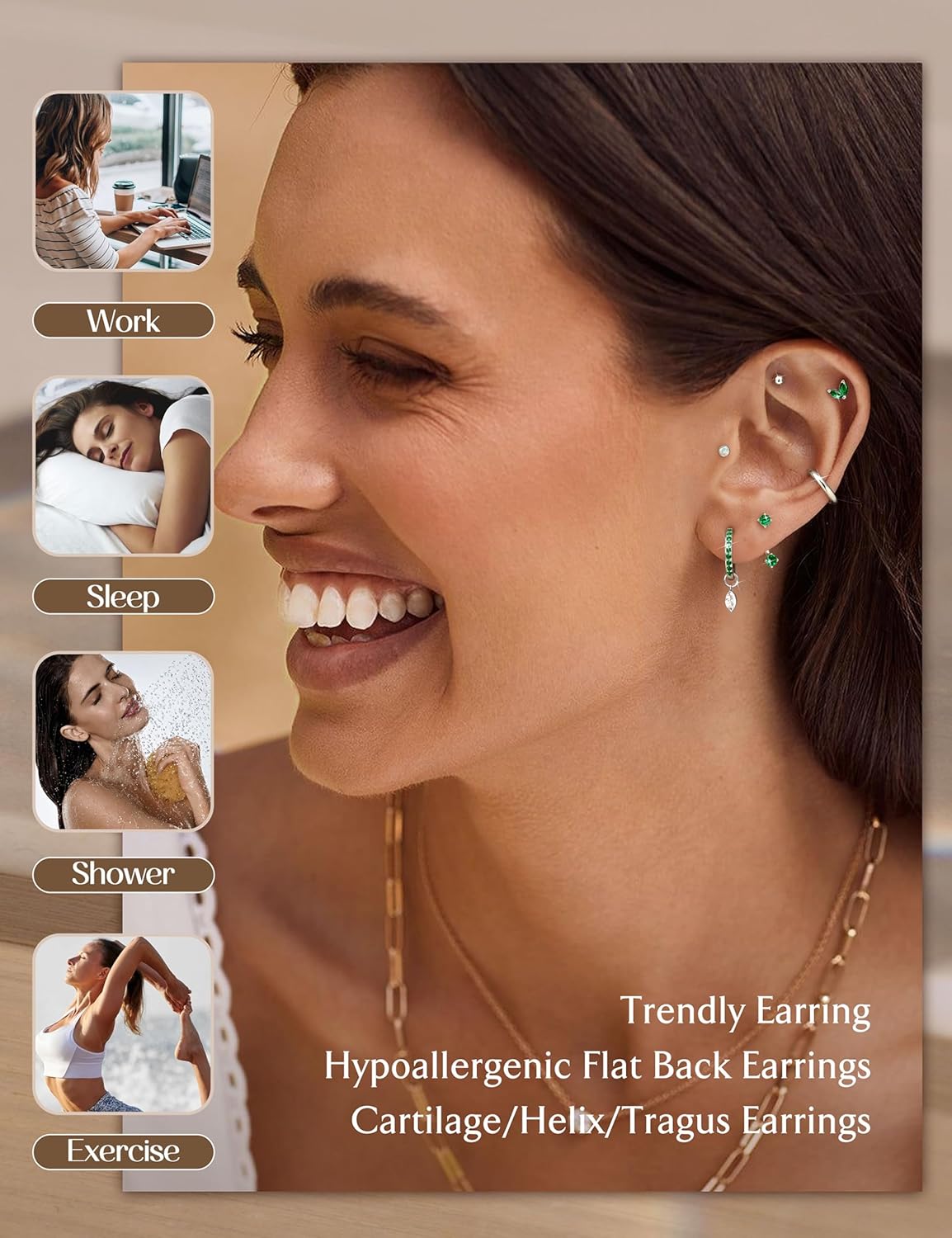 Sanfenly Hypoallergenic Flat Back Earrings-Cartilage Earring for women-20G Surgical Steel Earrings for Sensitive Ears-14K Gold Plated Flatback Stud Earring Sets for Helix Tragus Piercing Jewelry - Image 9