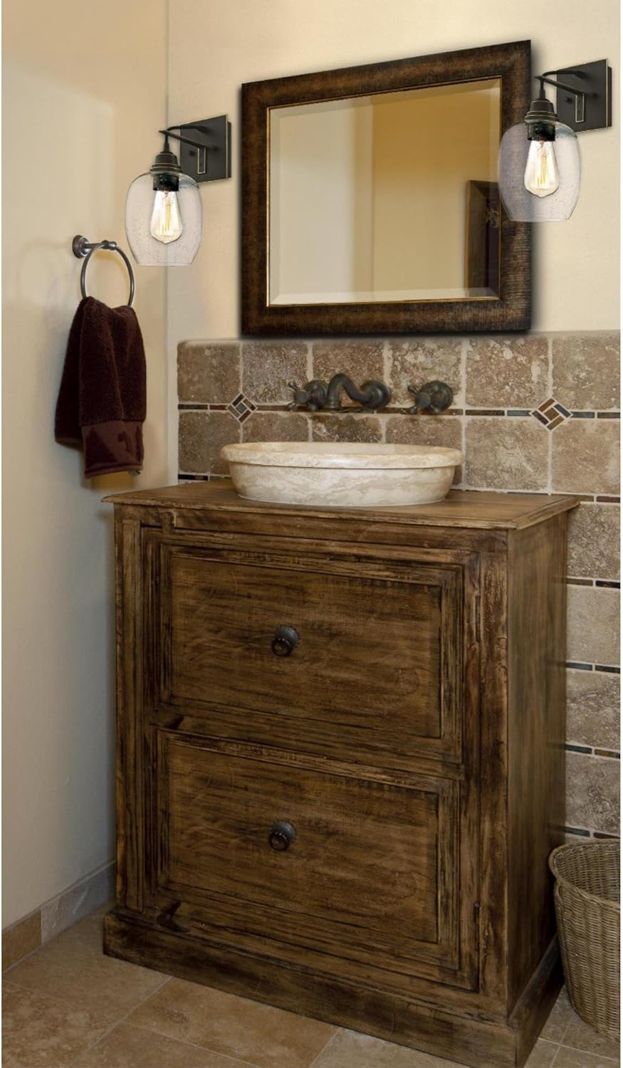 Westinghouse 6333200 Eldon One-Light Indoor Wall Fixture, Oil Rubbed Bronze Finish with Highlights and Clear Seeded Glass