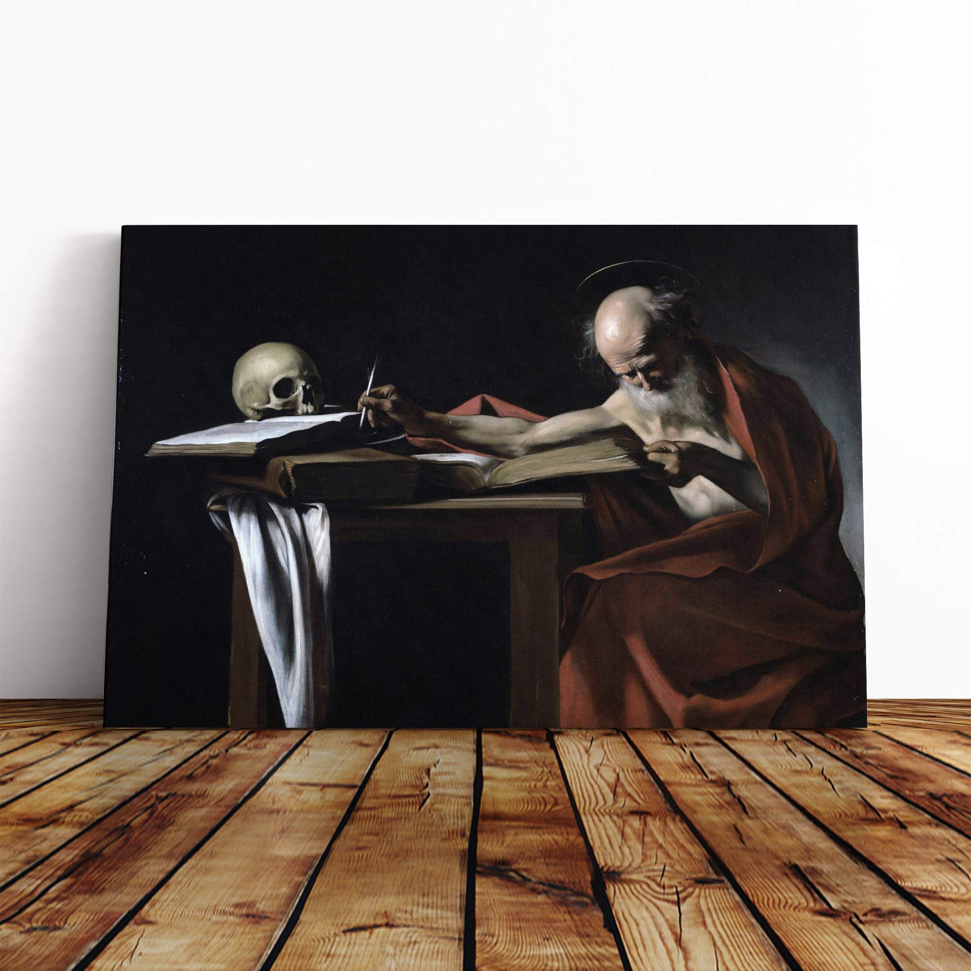Michelangelo Caravaggio Saint Gerome Writing Canvas Print | Gallery Wrapped 30mm Frame Wall Art | 24x16 inches | Ready to Hang | Modern Religious Picture | Living Room Bedroom Lounge Office