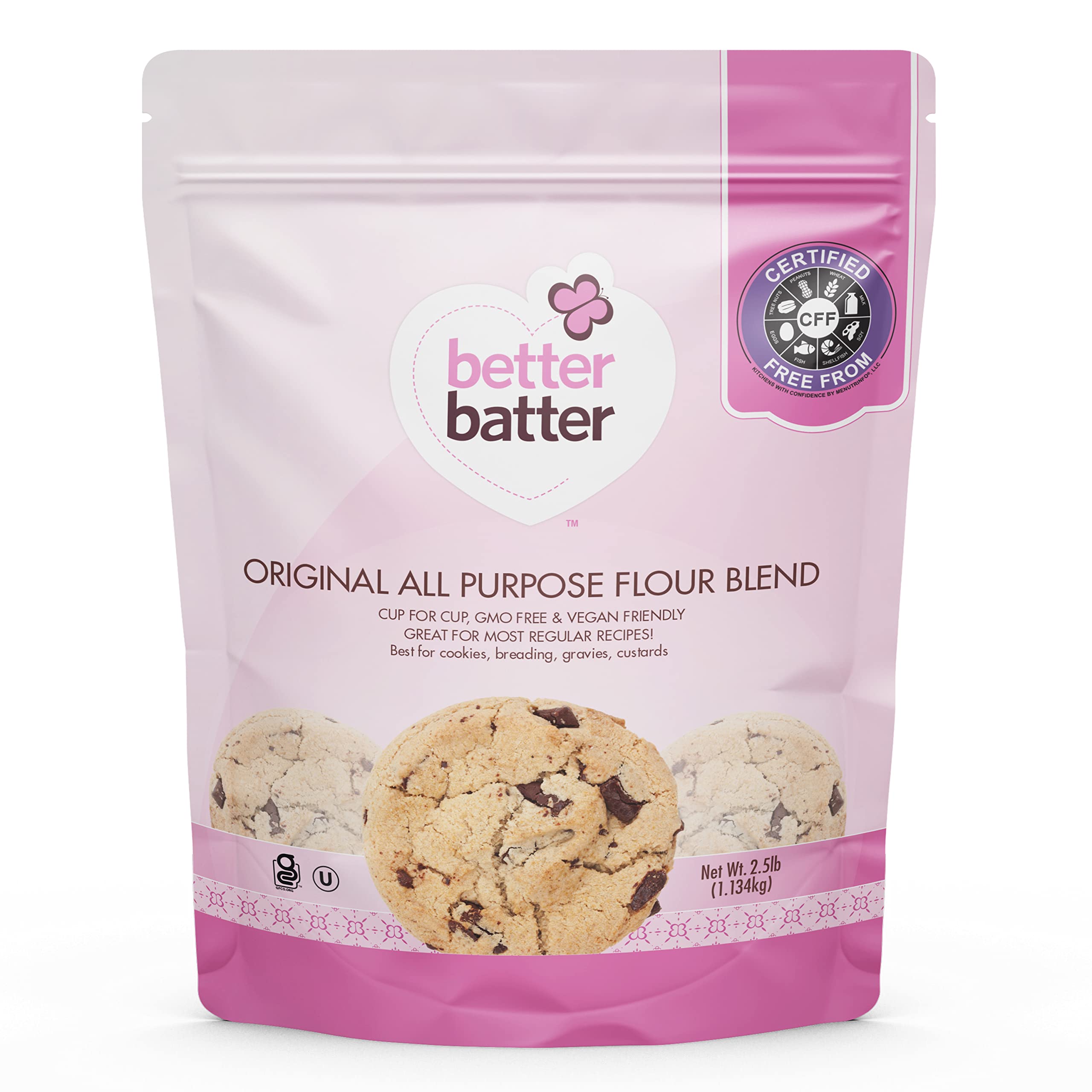 Better Batter All-Purpose Certified Original Gluten Free Flour Mix, 8 Main Allergen Free, Cup Baking Cup Alternative to Regular Flour, 2.5 Lb Pouch