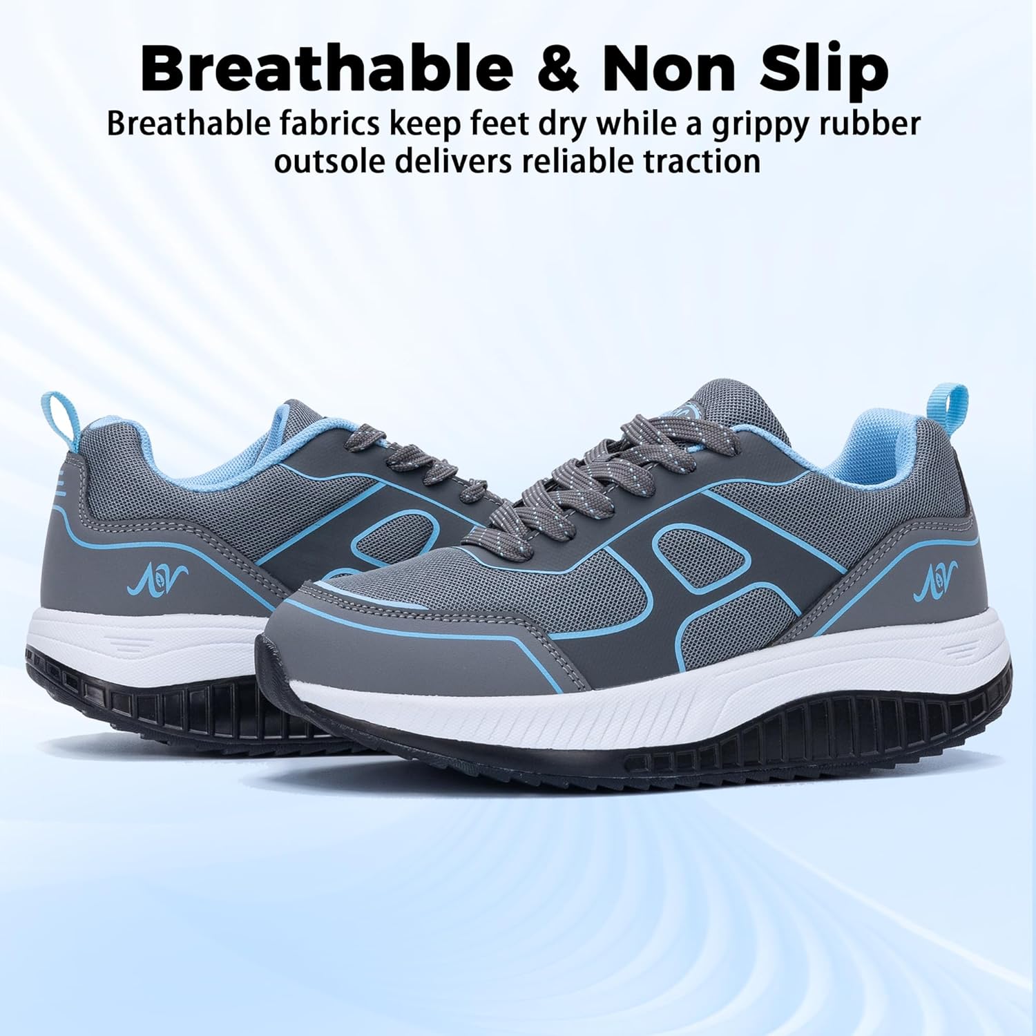 Womens Wide Walking Shoes Arch Support Plantar Fasciitis Shoes Wide Orthotic Athletic Tennis Sneakers Greyblue Size 11 - Image 5